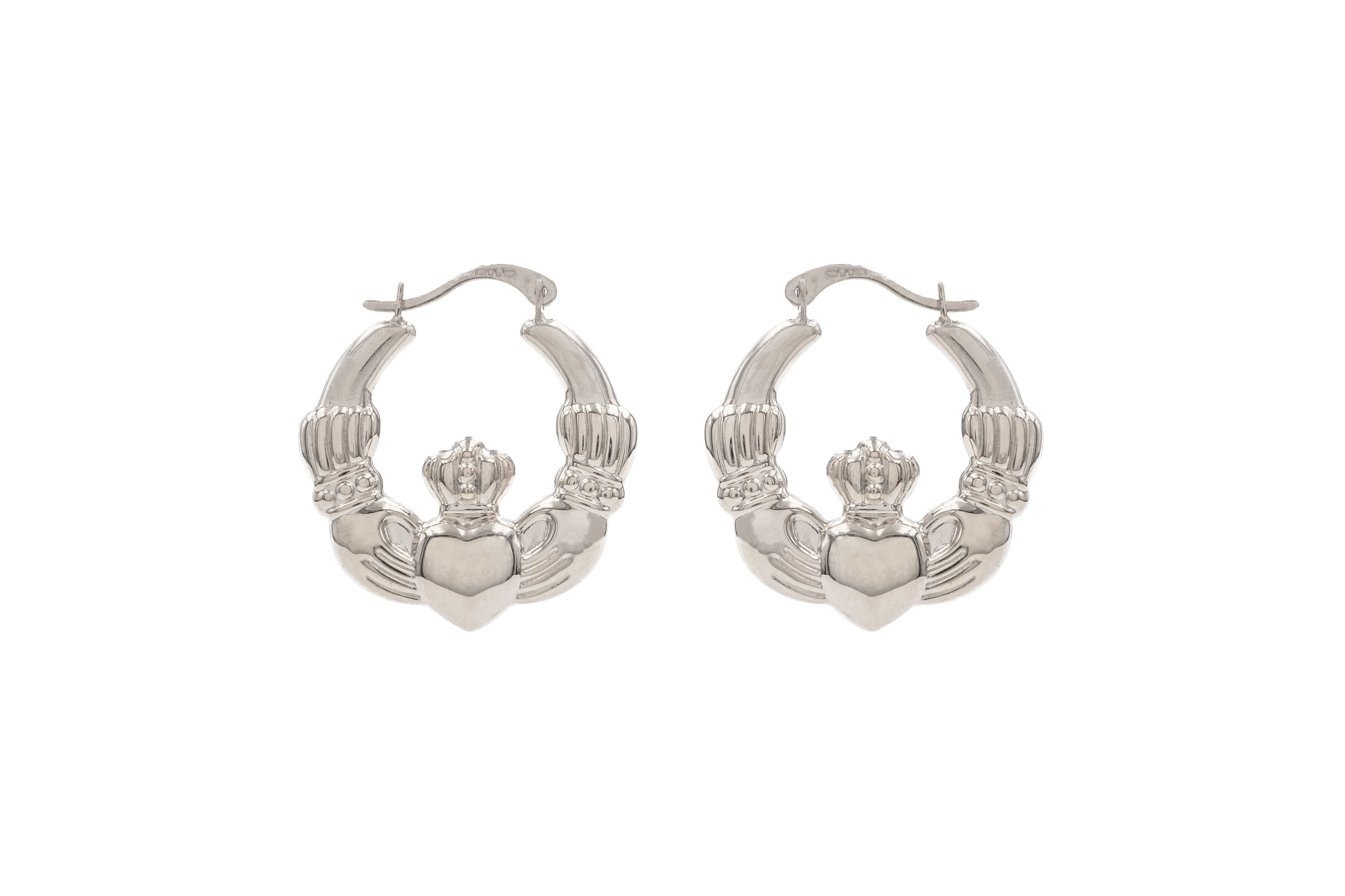 Medium Sized Striking Sterling Silver Claddagh Earrings For Women With a Polished Finish