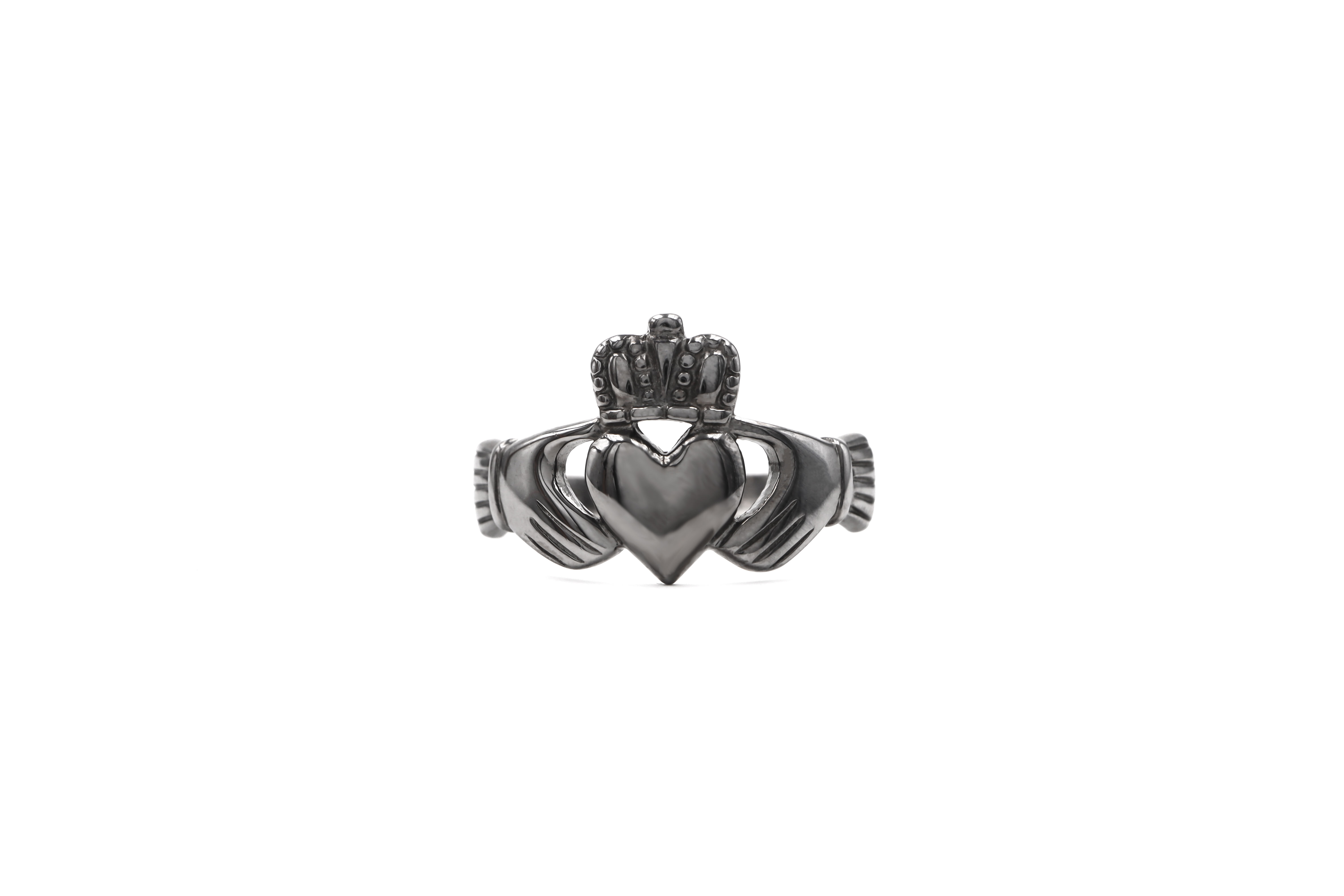 Genuine White Gold Claddagh 3.0mm Ring For Men With a Black Rhodium Finish