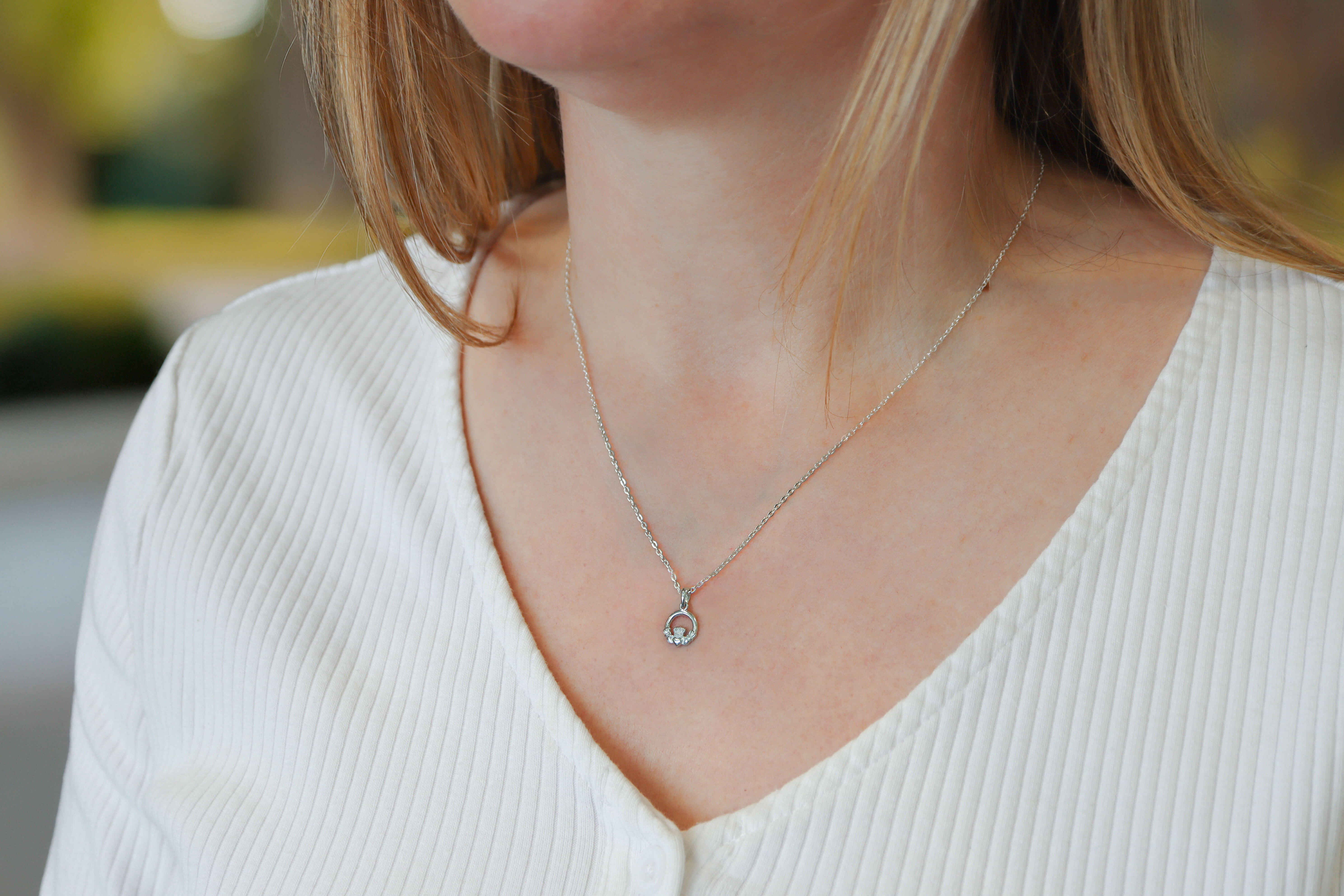 Mini Claddagh Necklace Sku 23669 ladies model