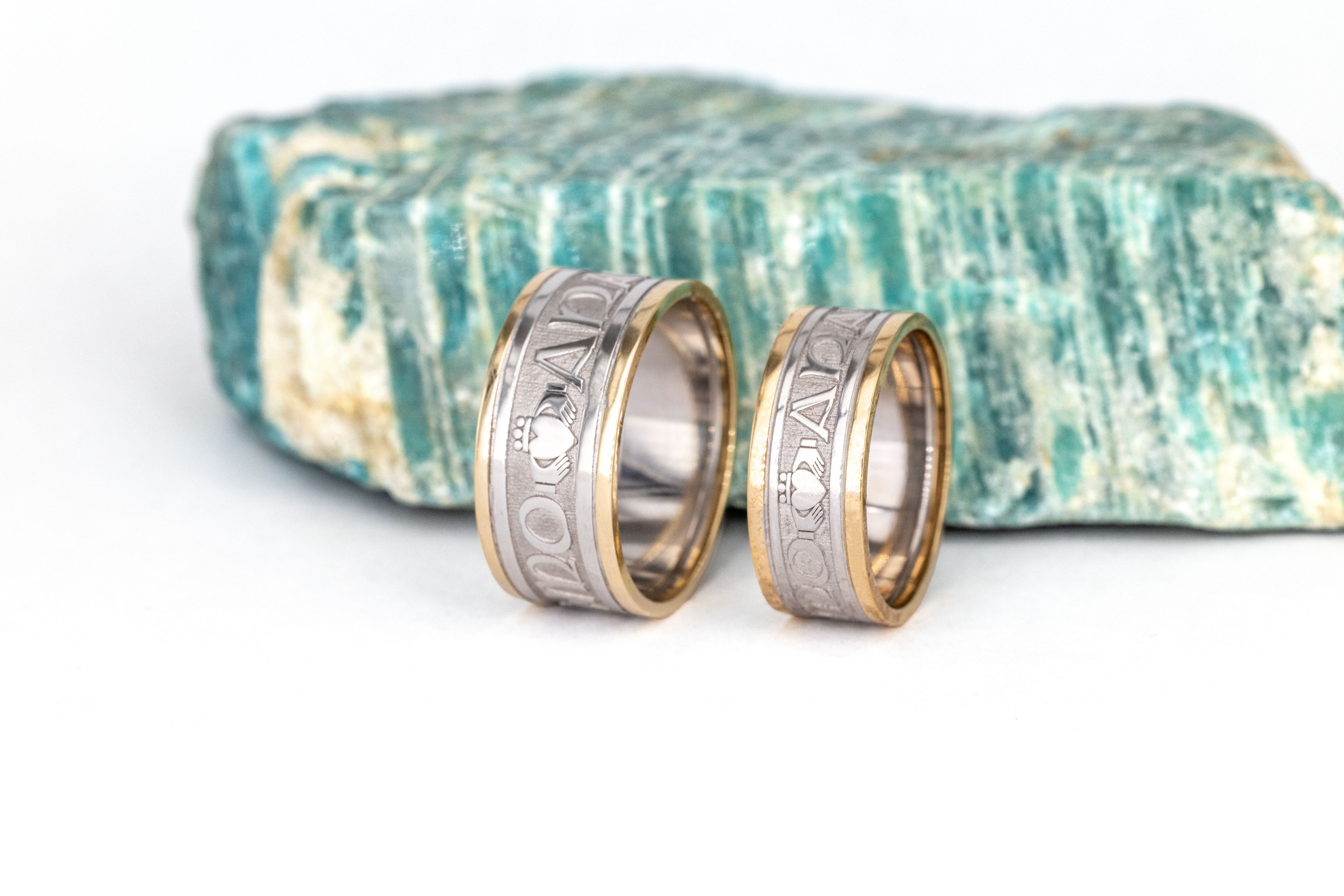 Womens Genuine Sterling Silver & 10K Yellow Gold Mo Anam Cara & Gaelic 7.5mm Ring