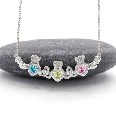 Mothers Claddagh Birthstone Pendant with Trinity Knot