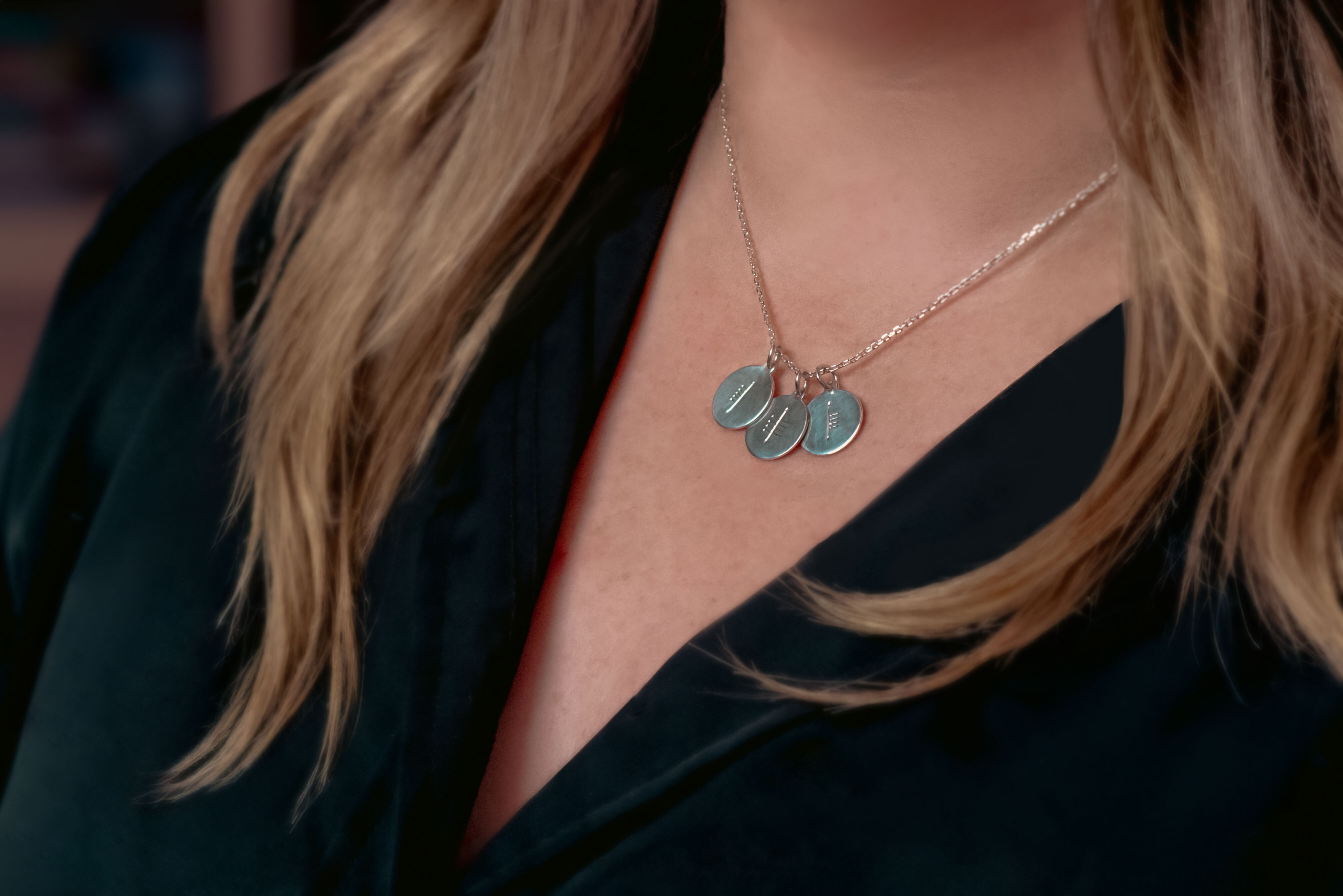 Attractive Sterling Silver Ogham Necklace - Model Photo