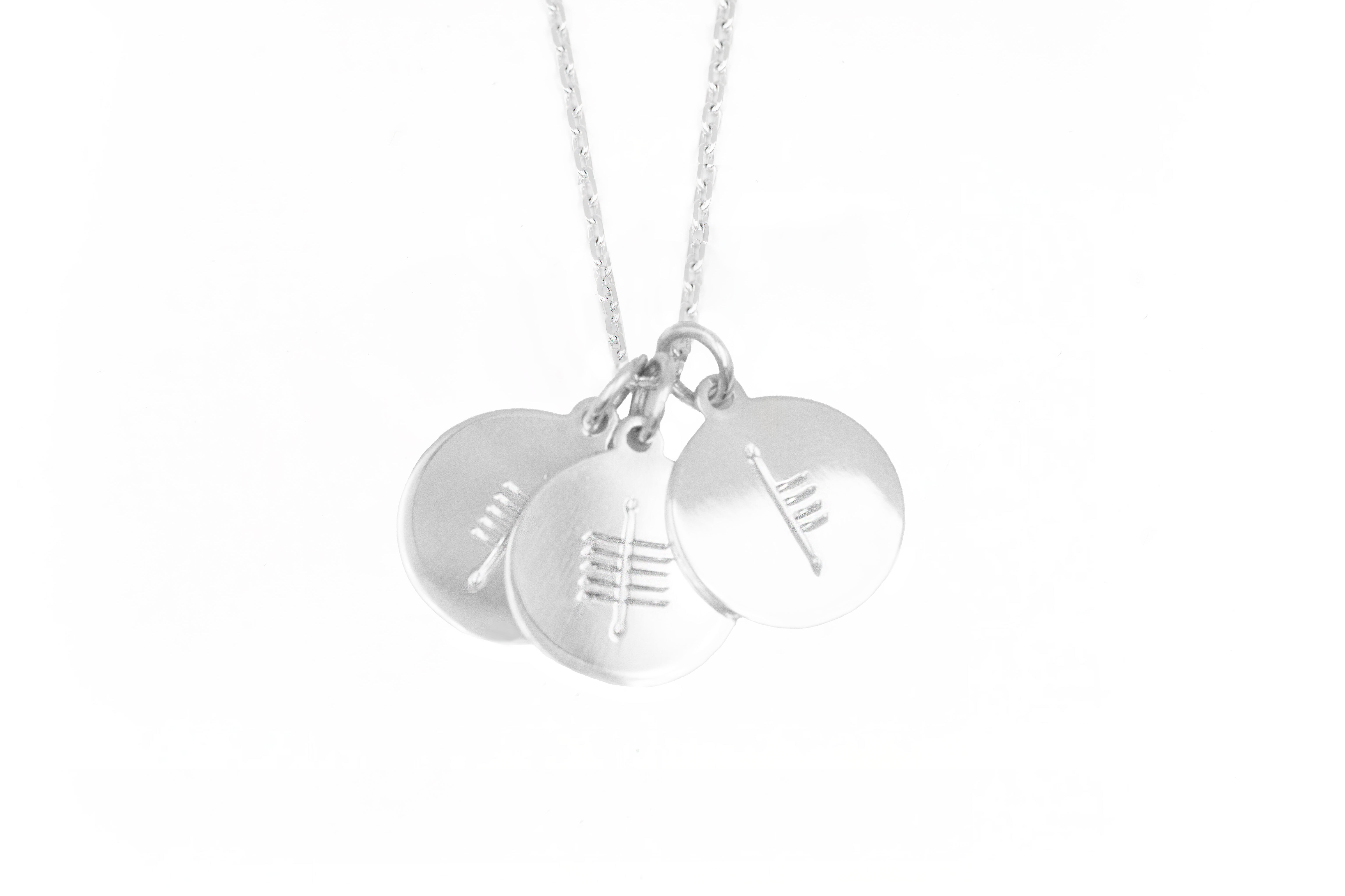 Ogham Necklace - Initial necklace with 3 discs hand engraved with letters Q, I, and S