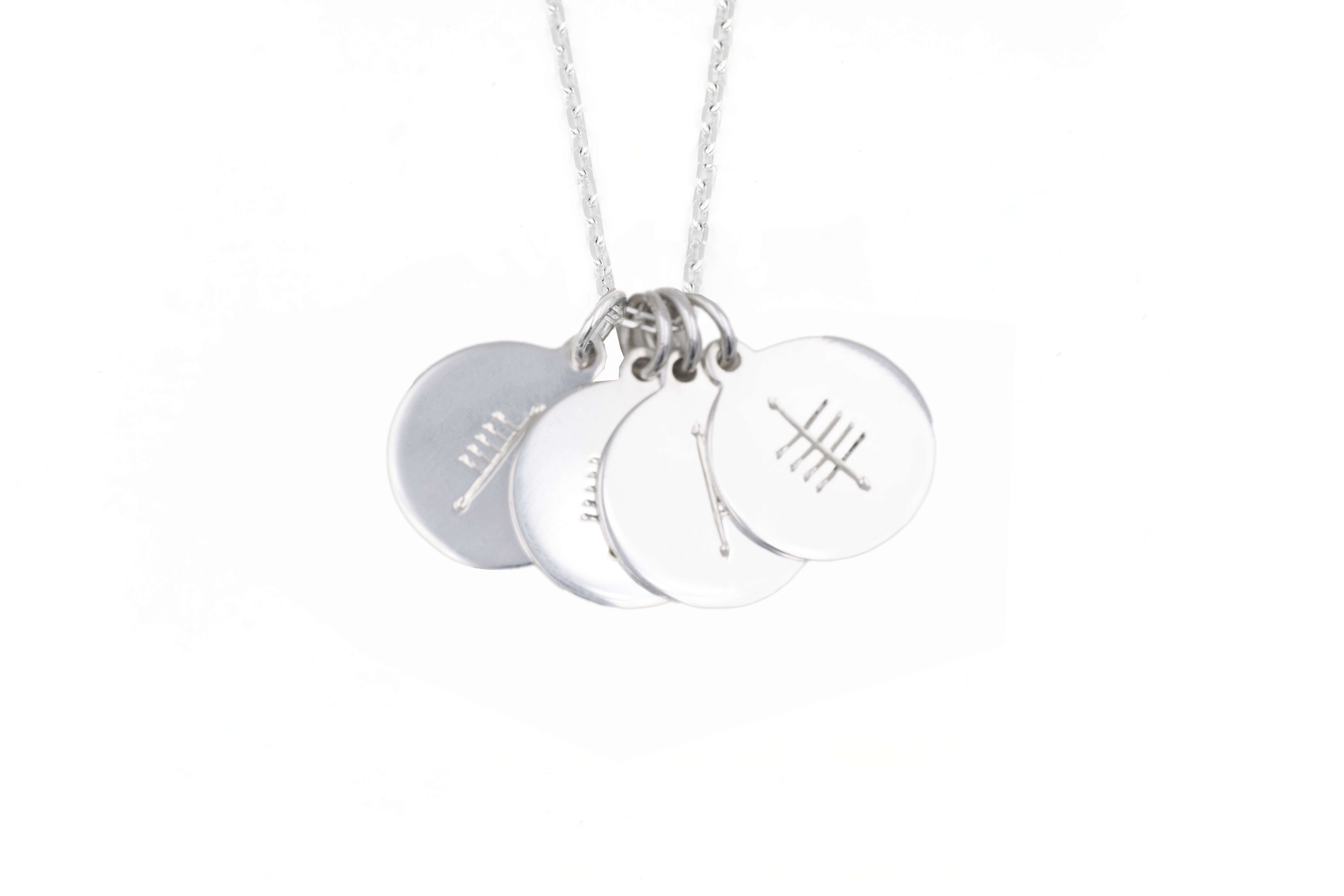 Ogham Necklace - Initial necklace with 4 discs hand engraved with letters Q, I, S, and E