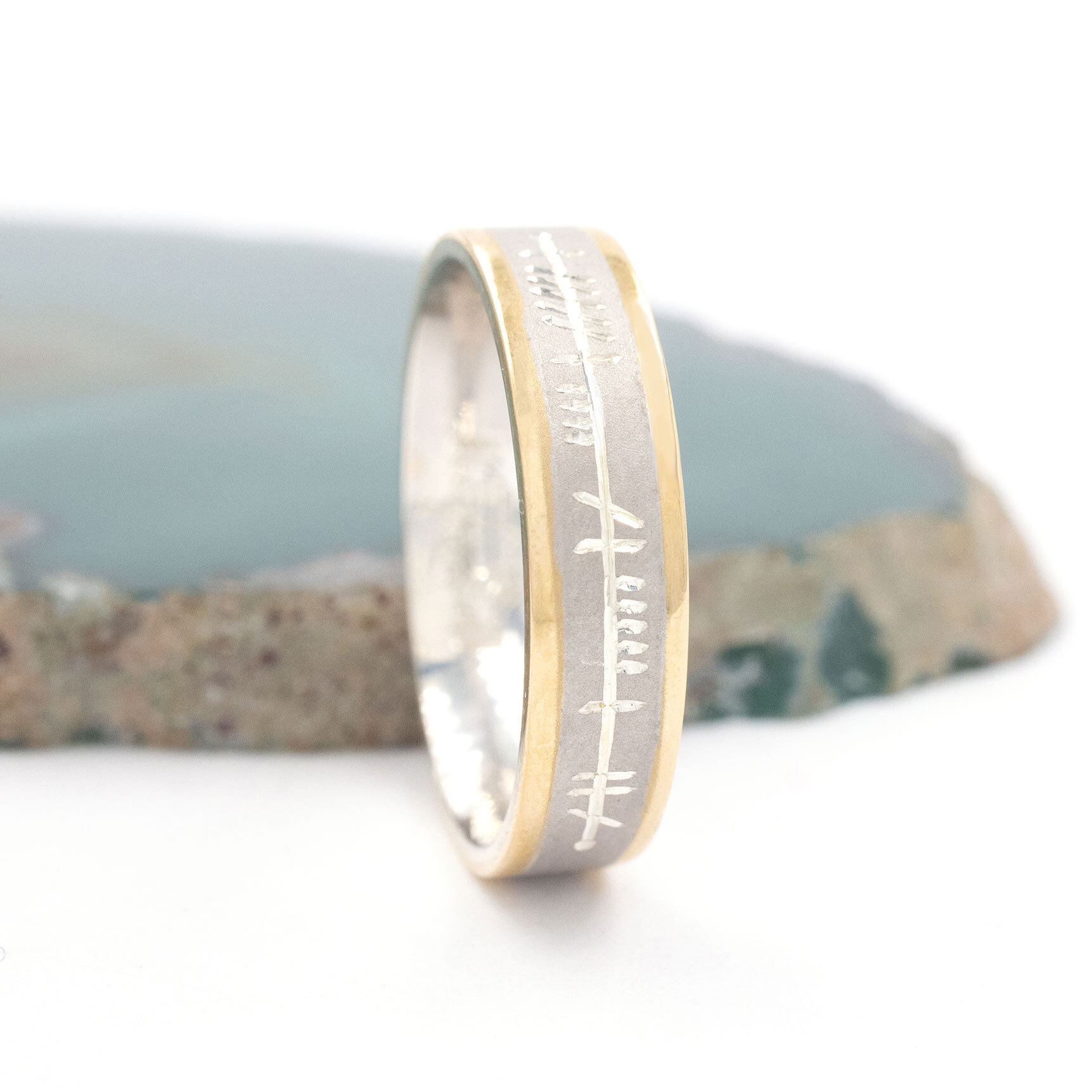 Attractive Sterling Silver & 10K Yellow Gold Customisable Ogham Ring For Women