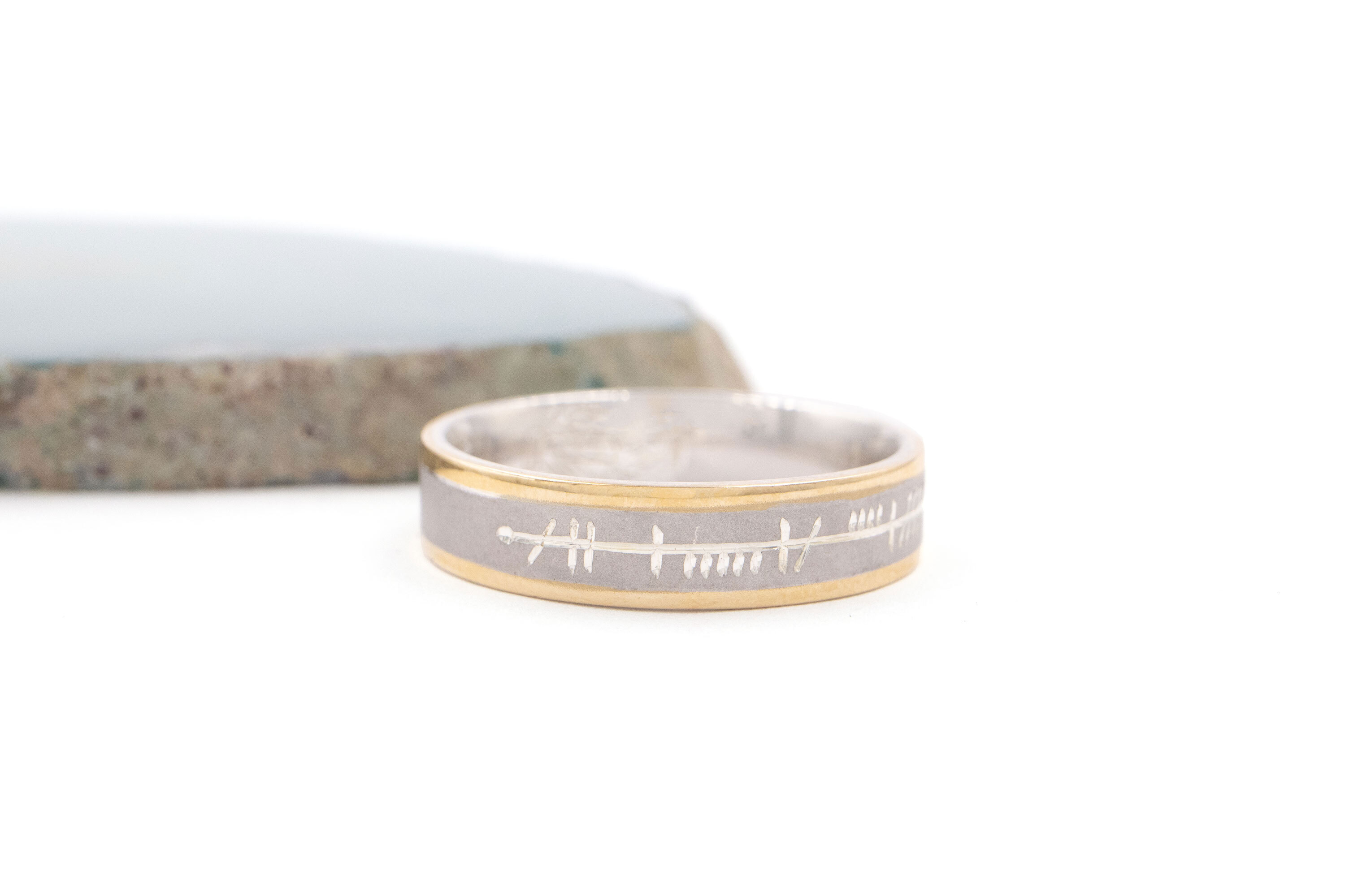 Engravable Sterling Silver & 10K Yellow Gold Engravable Ogham 5.0mm Ring For Women