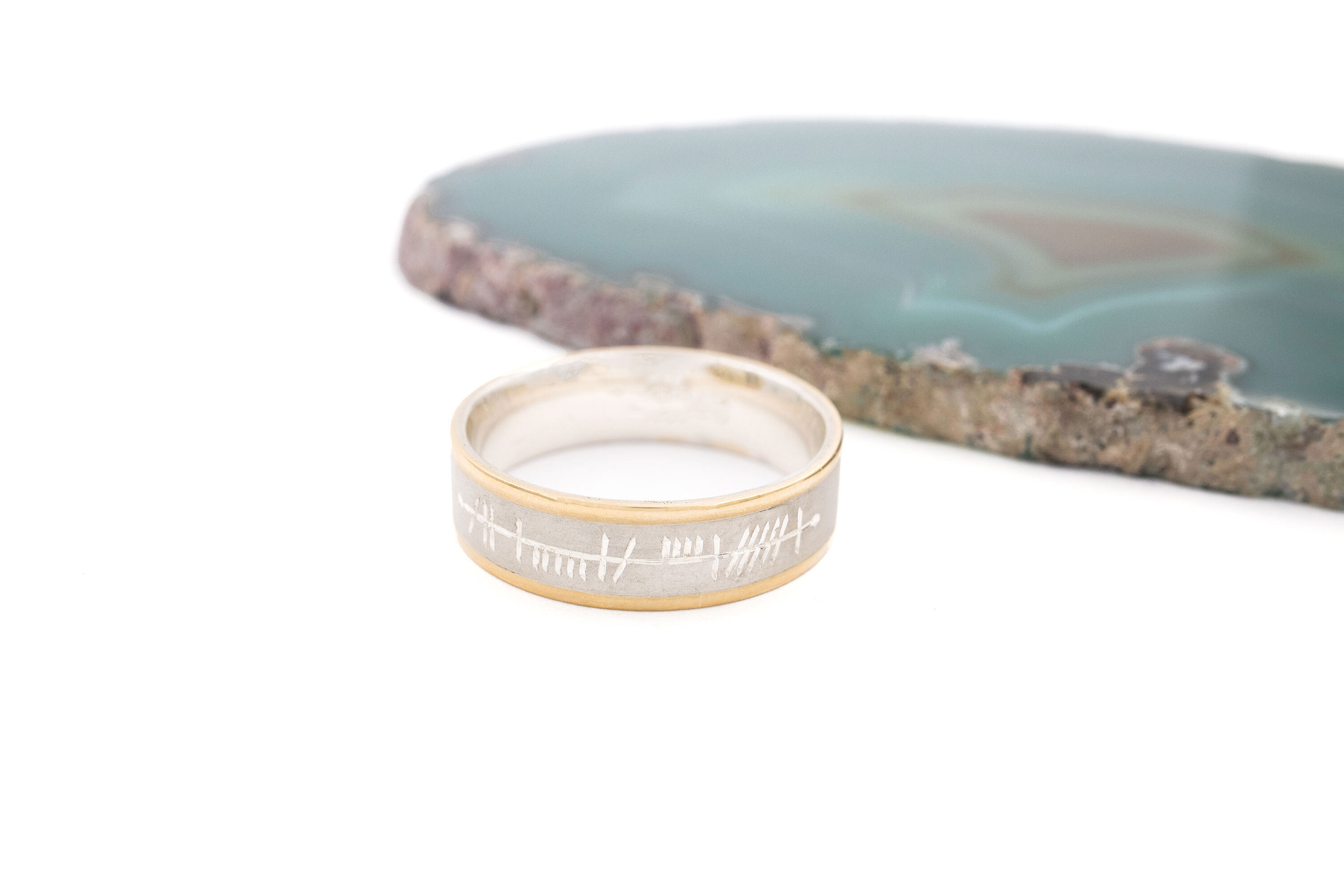 Authentic Sterling Silver & 10K Yellow Gold Personalisable Ogham Ring For Men