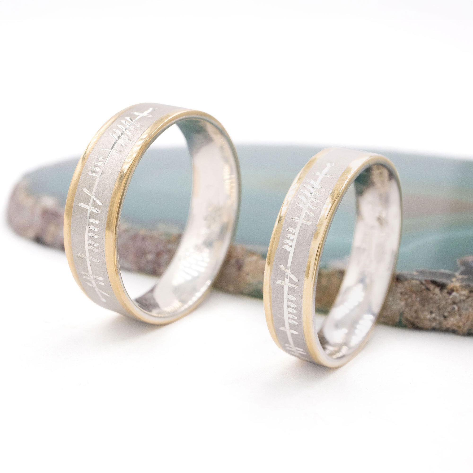 Irish Sterling Silver & 10K Yellow Gold Ogham 5.0mm Ring For Men