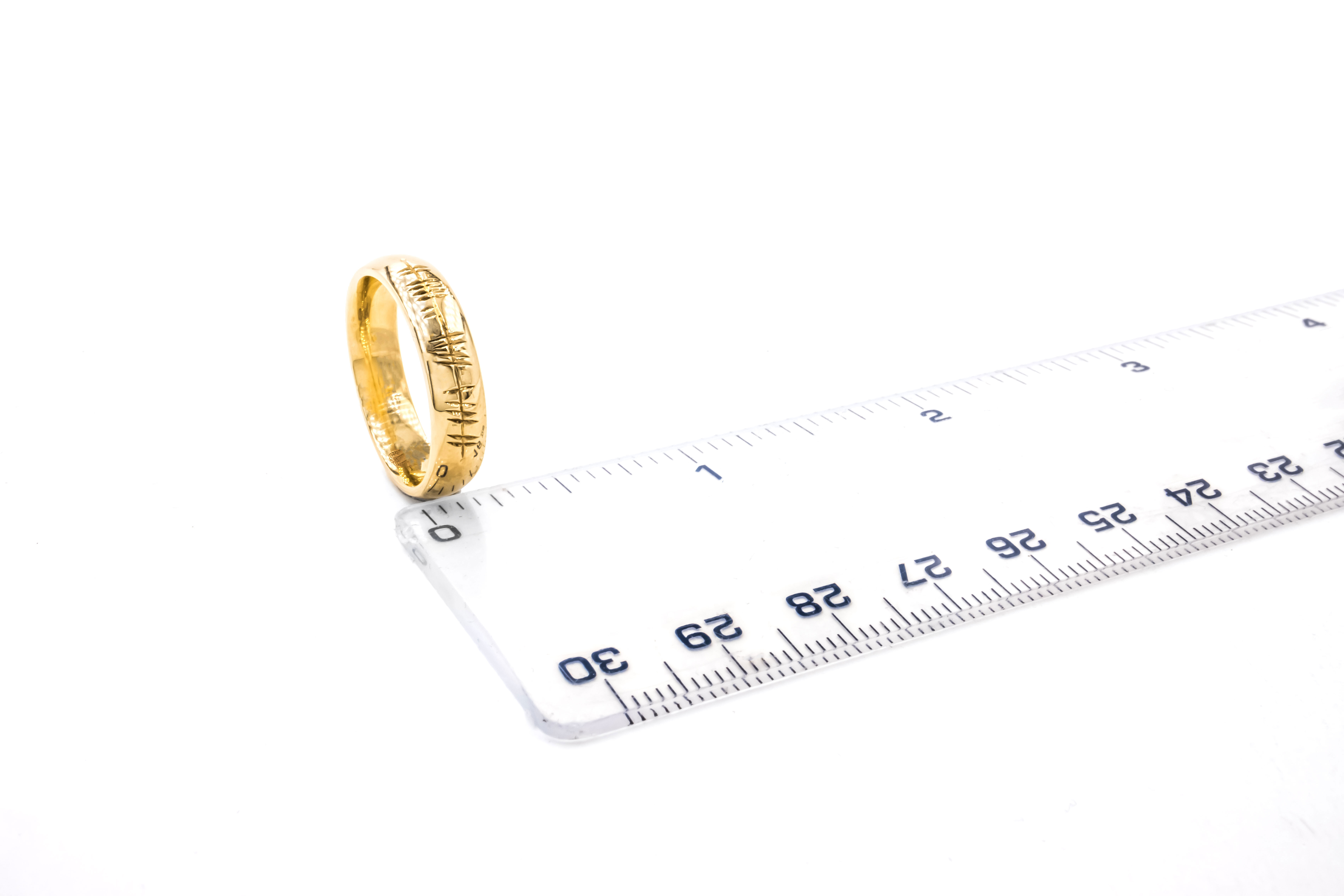 Authentic 18K Yellow Gold Ogham Personalisable 5.0mm Ring With a Polished Finish
