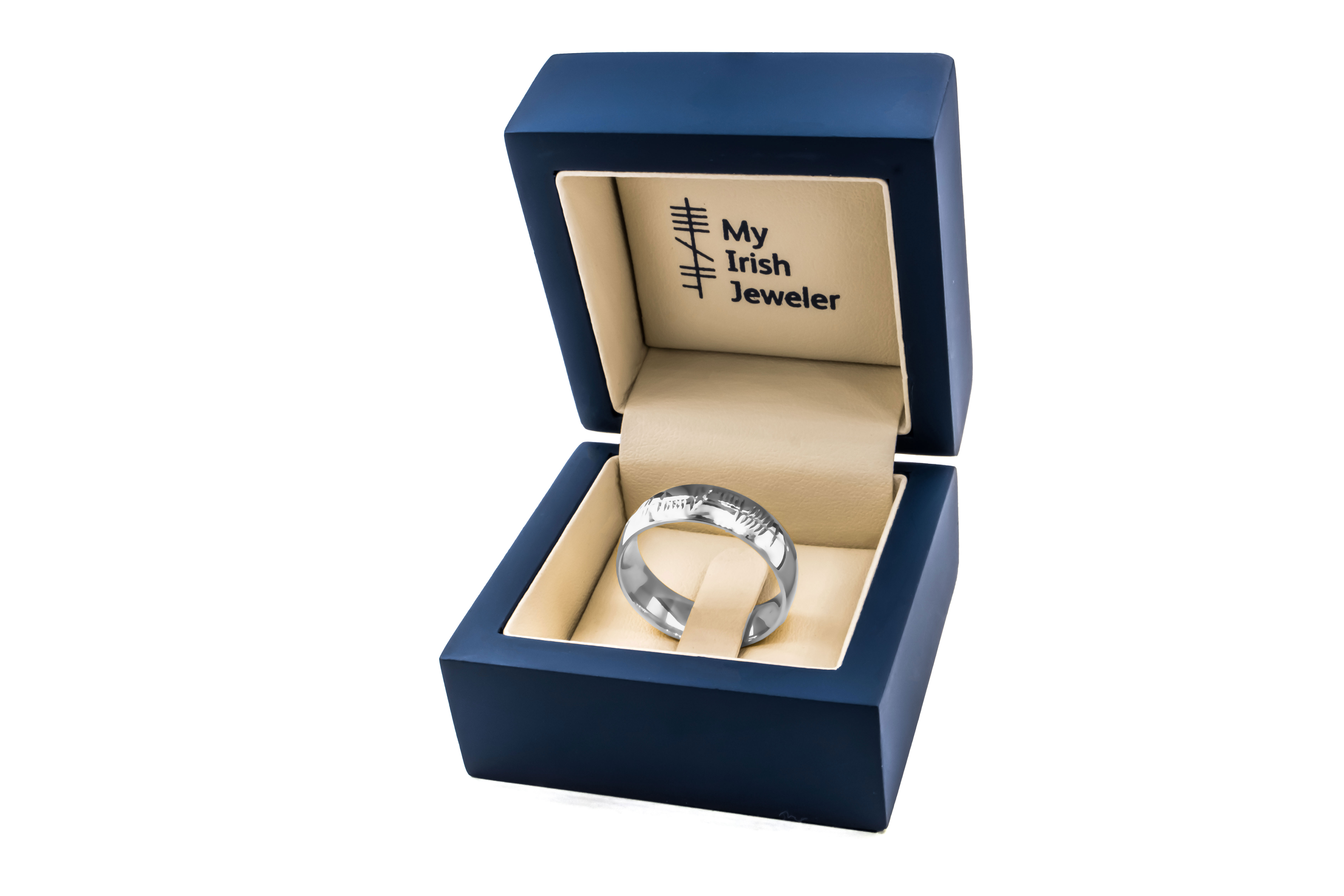 Striking Polished Platinum 950 Ogham Personalisable 7.0mm Ring