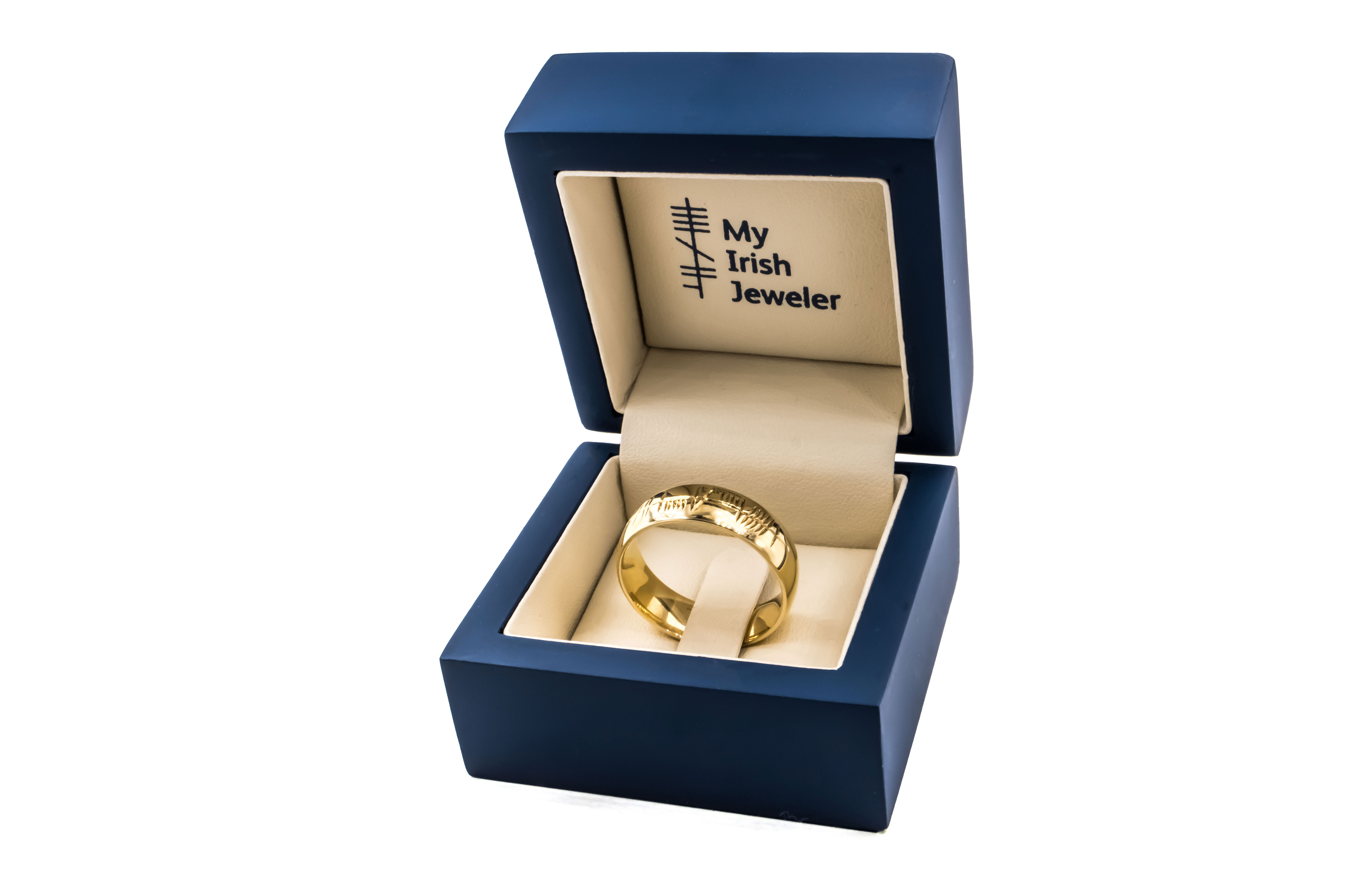 Engravable 18K Yellow Gold Engravable Ogham Ring With a Polished Finish