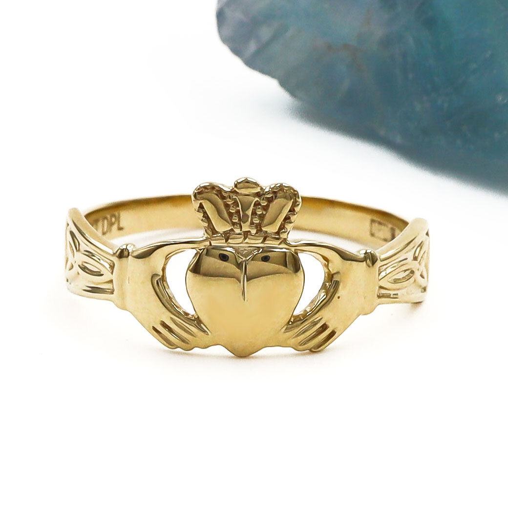 Gold Claddagh Ring with Trinity Knot Cuffs