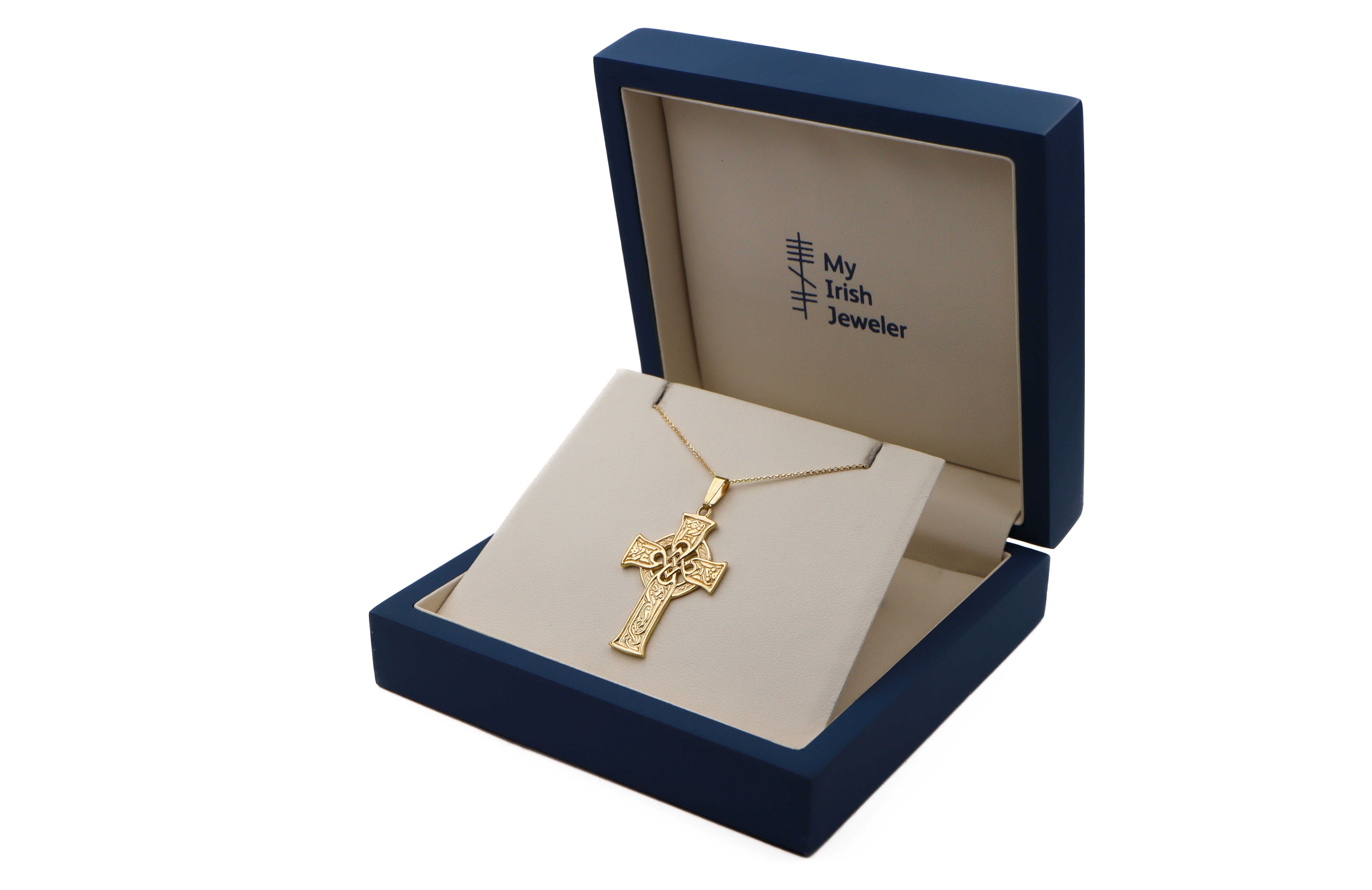 Genuine 14K Yellow Gold Celtic Cross Necklace. In Luxury Packaging.