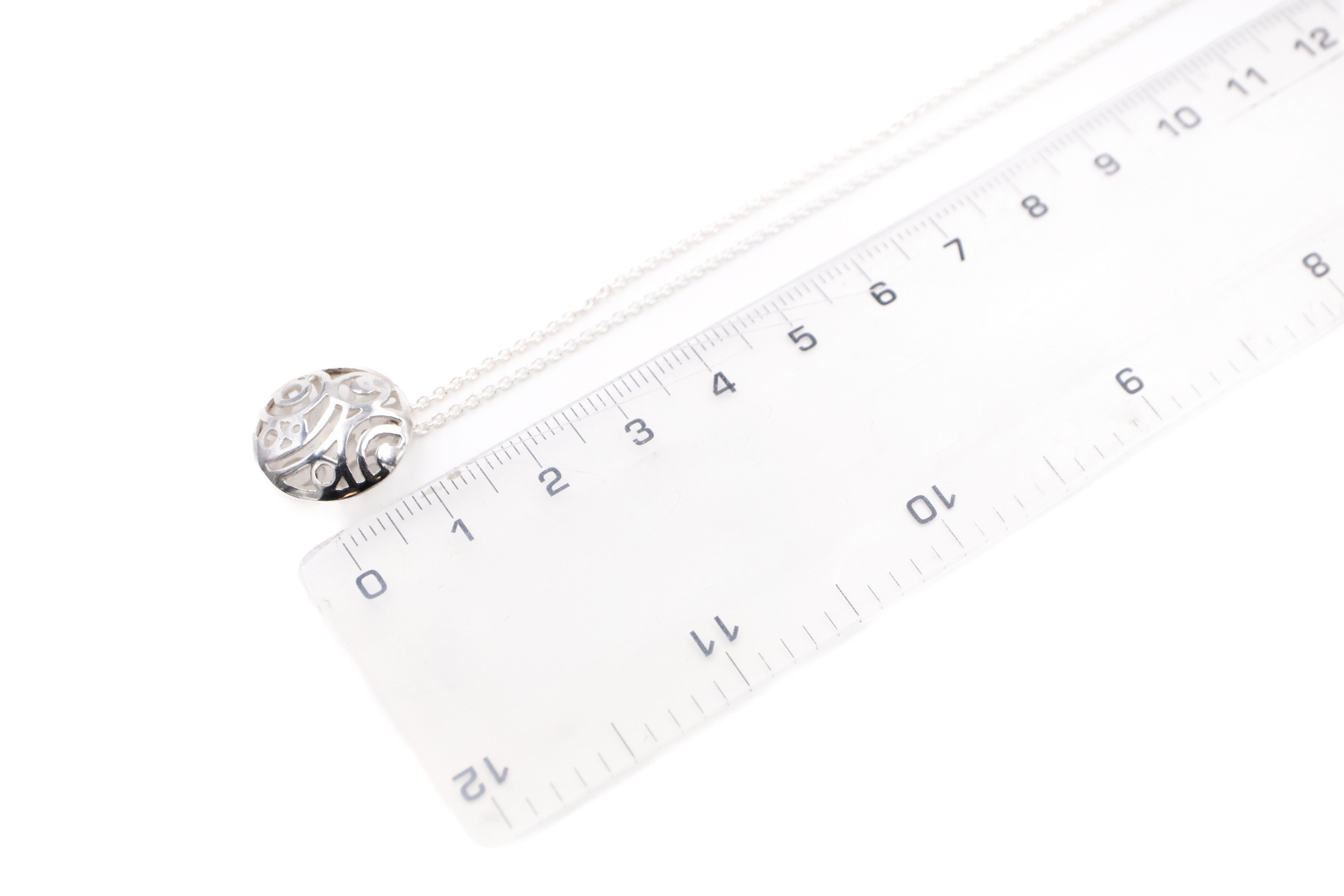 Womens Striking Polished Sterling Silver Newgrange Necklace. Picture For Scale.