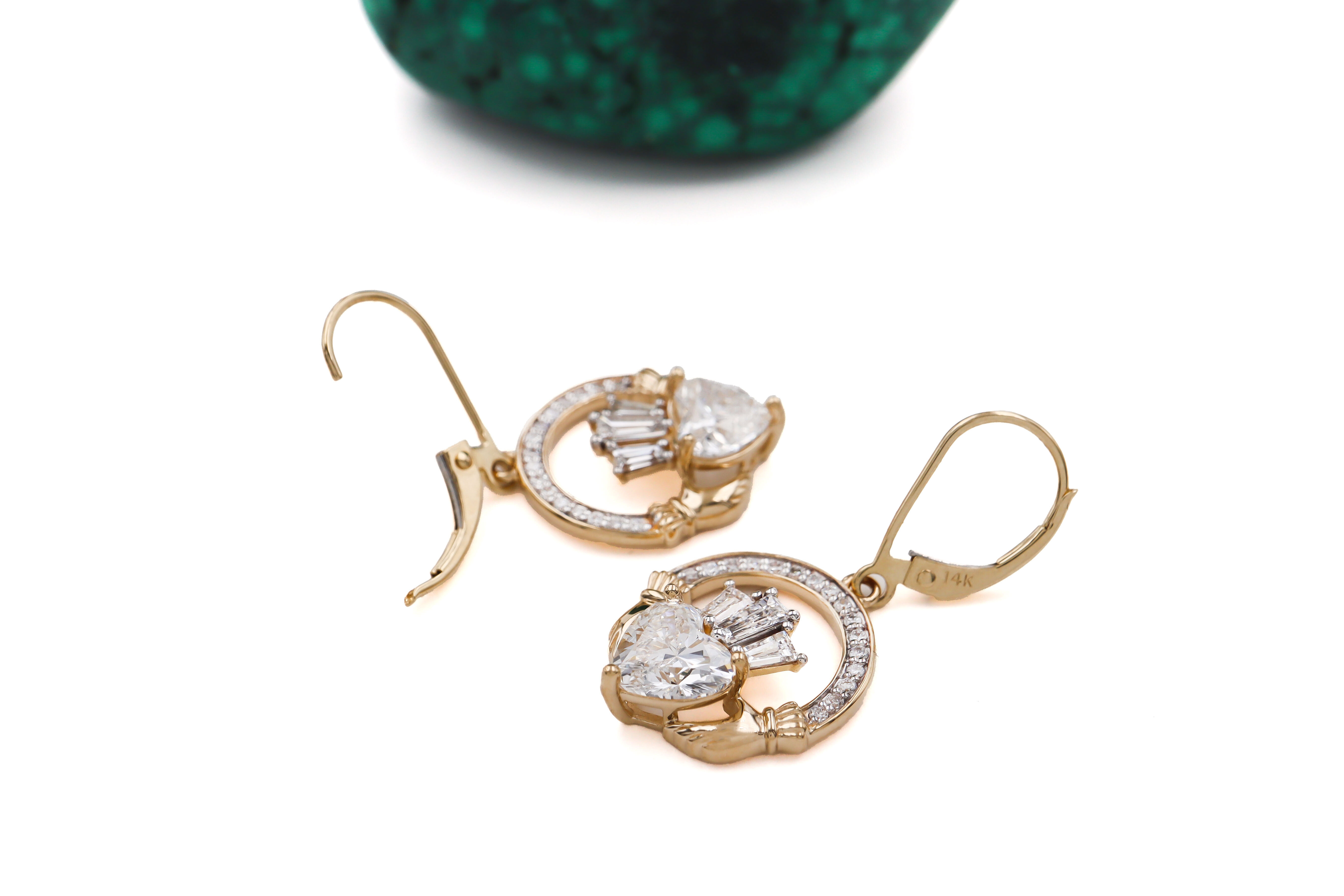 New Luxury 3 TCW Diamond Claddagh Drop Earrings sku 25224 open