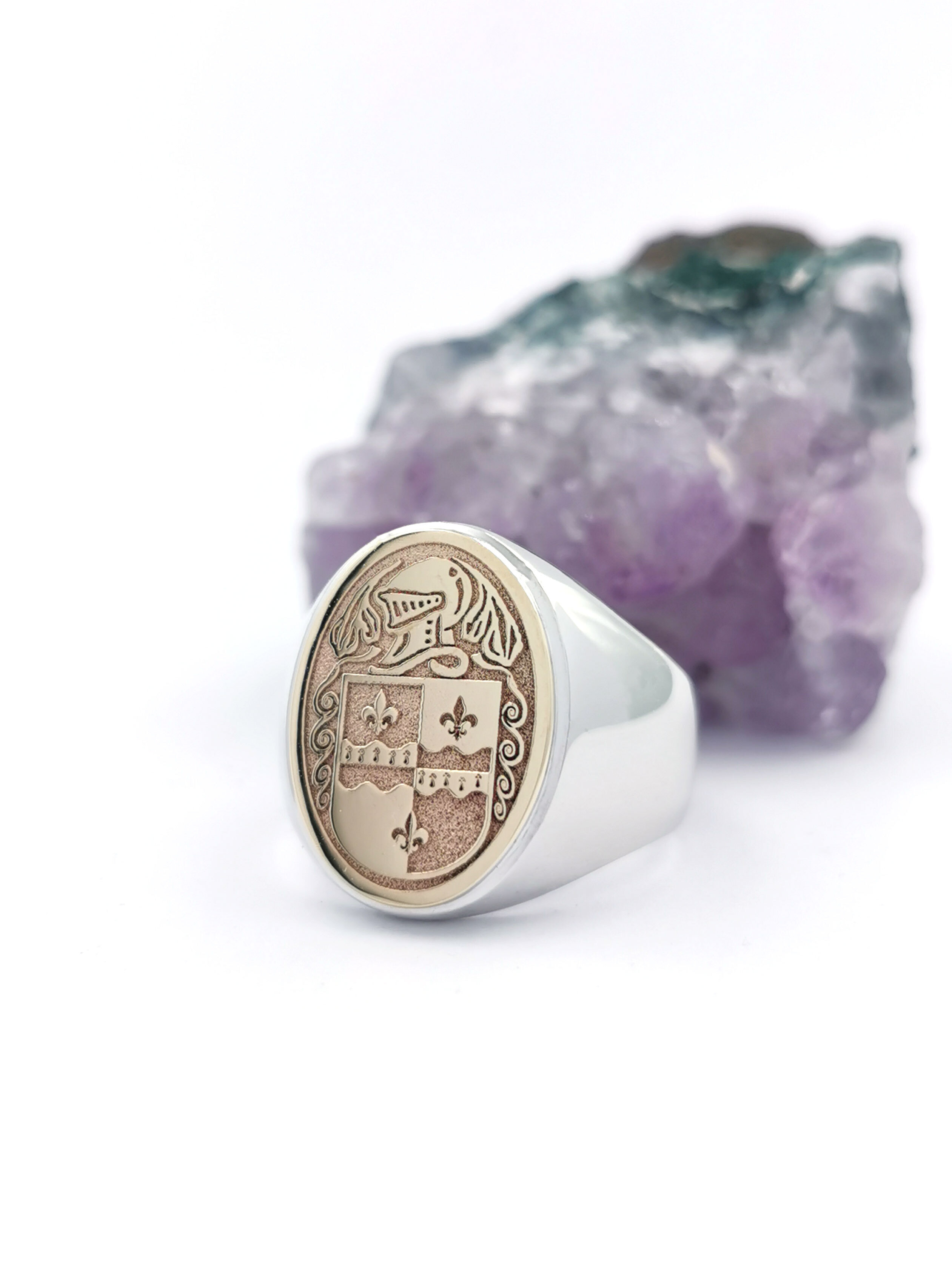 Womens Sterling Silver & Yellow Gold Family Crest 11.3mm Ring