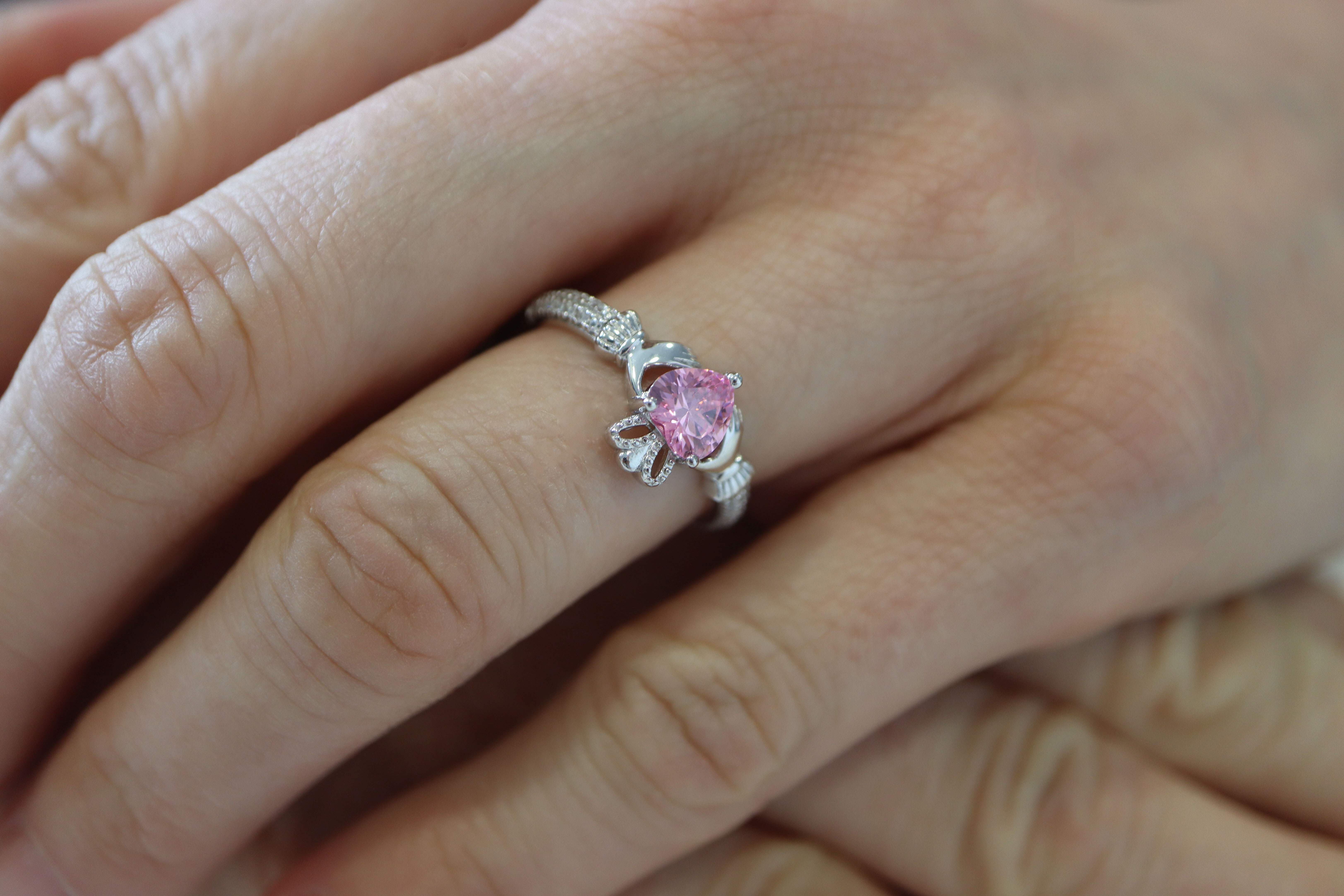Authentic Sterling Silver October Birthstone 2.0mm Ring For Women - Model Photo