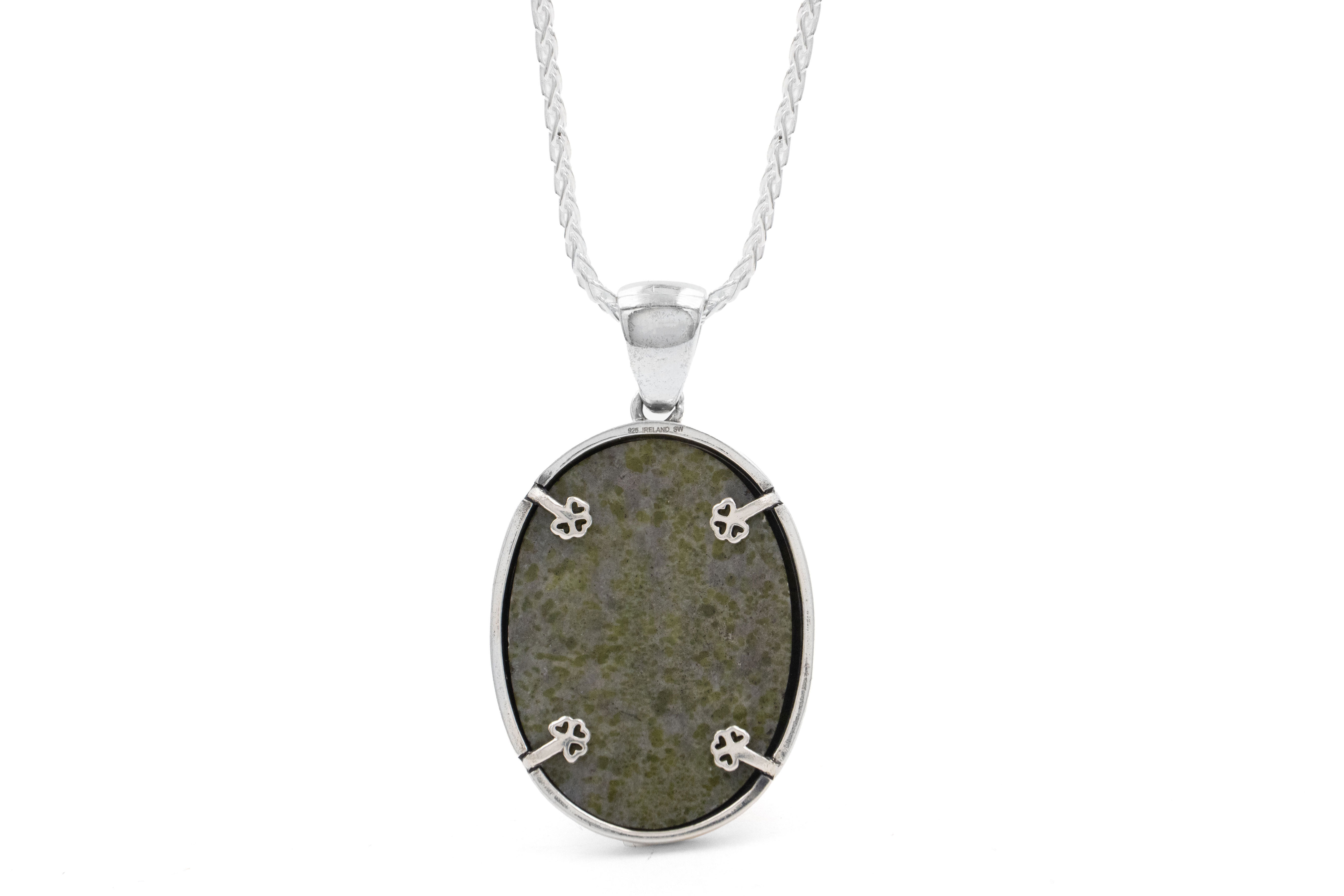 Womens Polished Shamrock Necklace in Real Sterling Silver. Picture Of The Back.