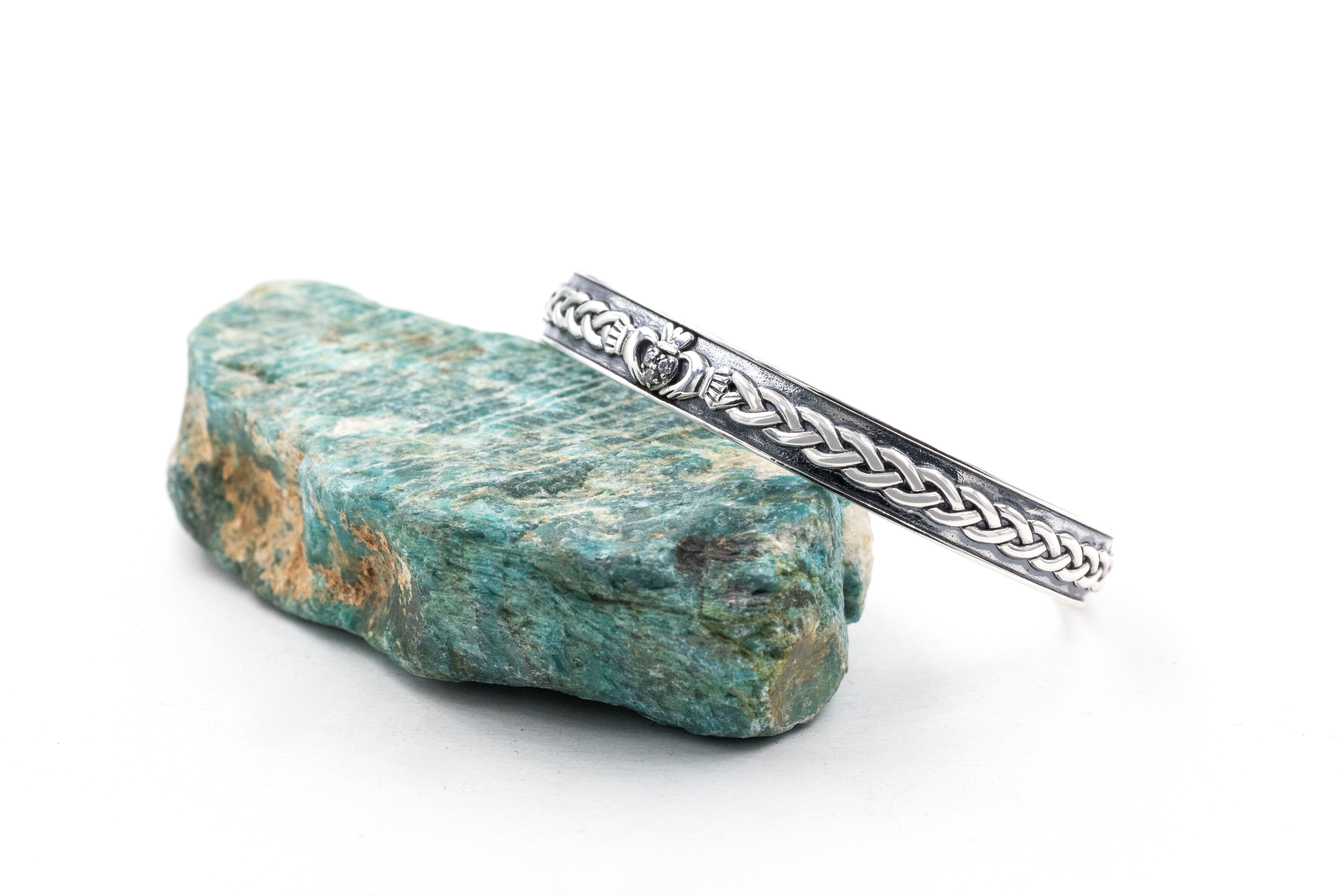 Real Sterling Silver Claddagh & Celtic Knot Bracelet For Women With a Oxidized Finish