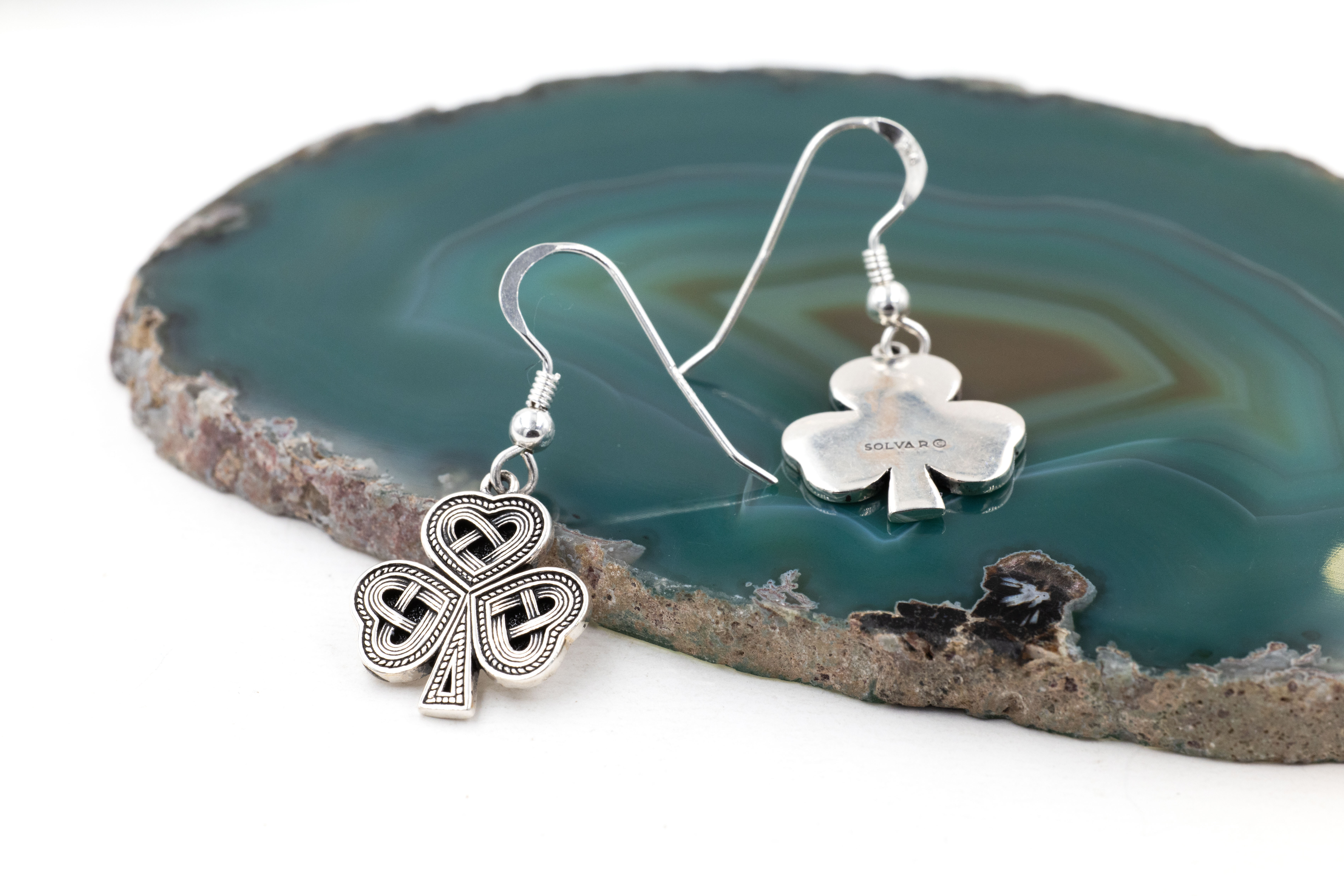 Genuine Sterling Silver Shamrock Earrings For Women With a Oxidized Finish