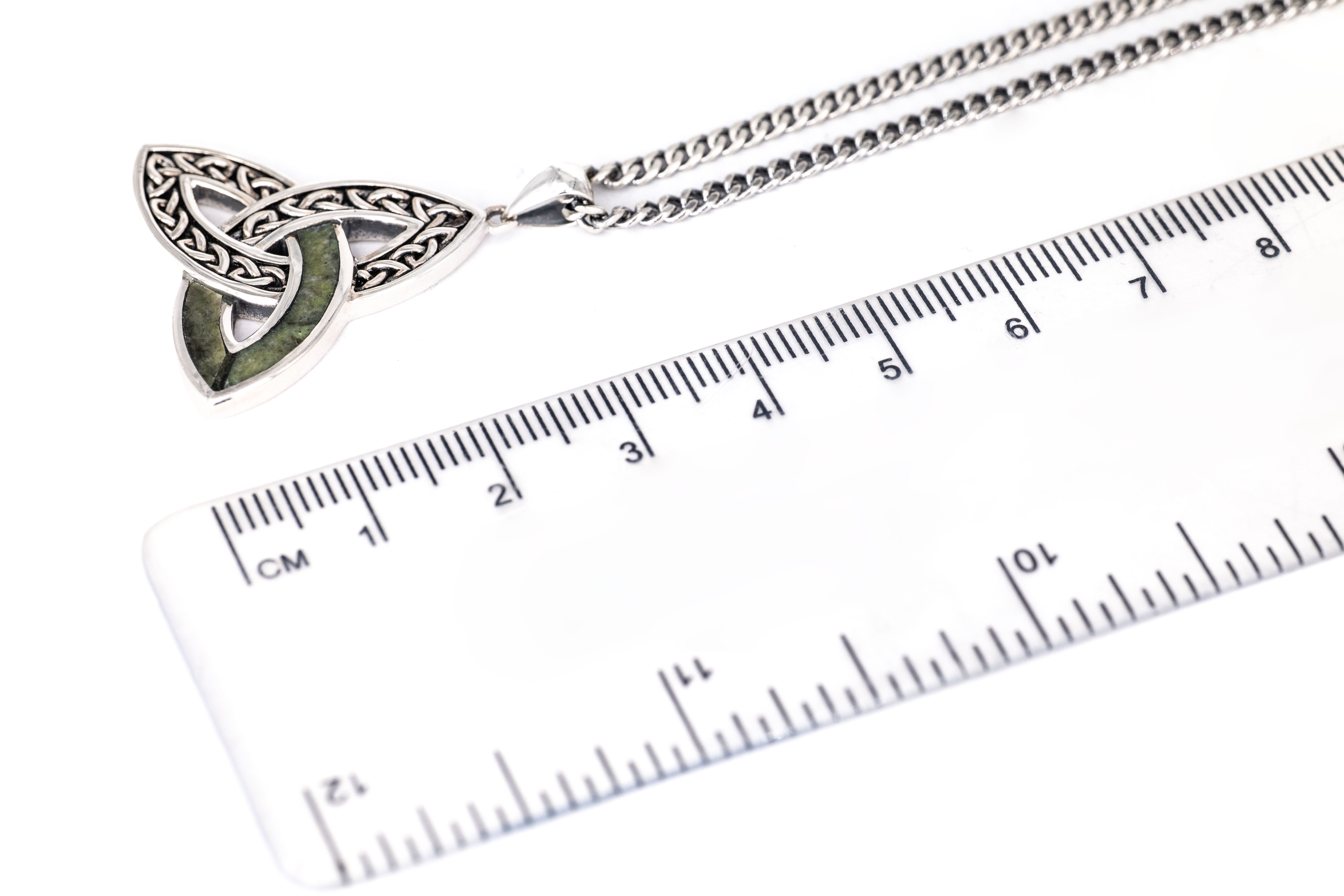 Large Attractive Sterling Silver Trinity Knot Necklace With a Oxidised Finish. Picture For Scale.
