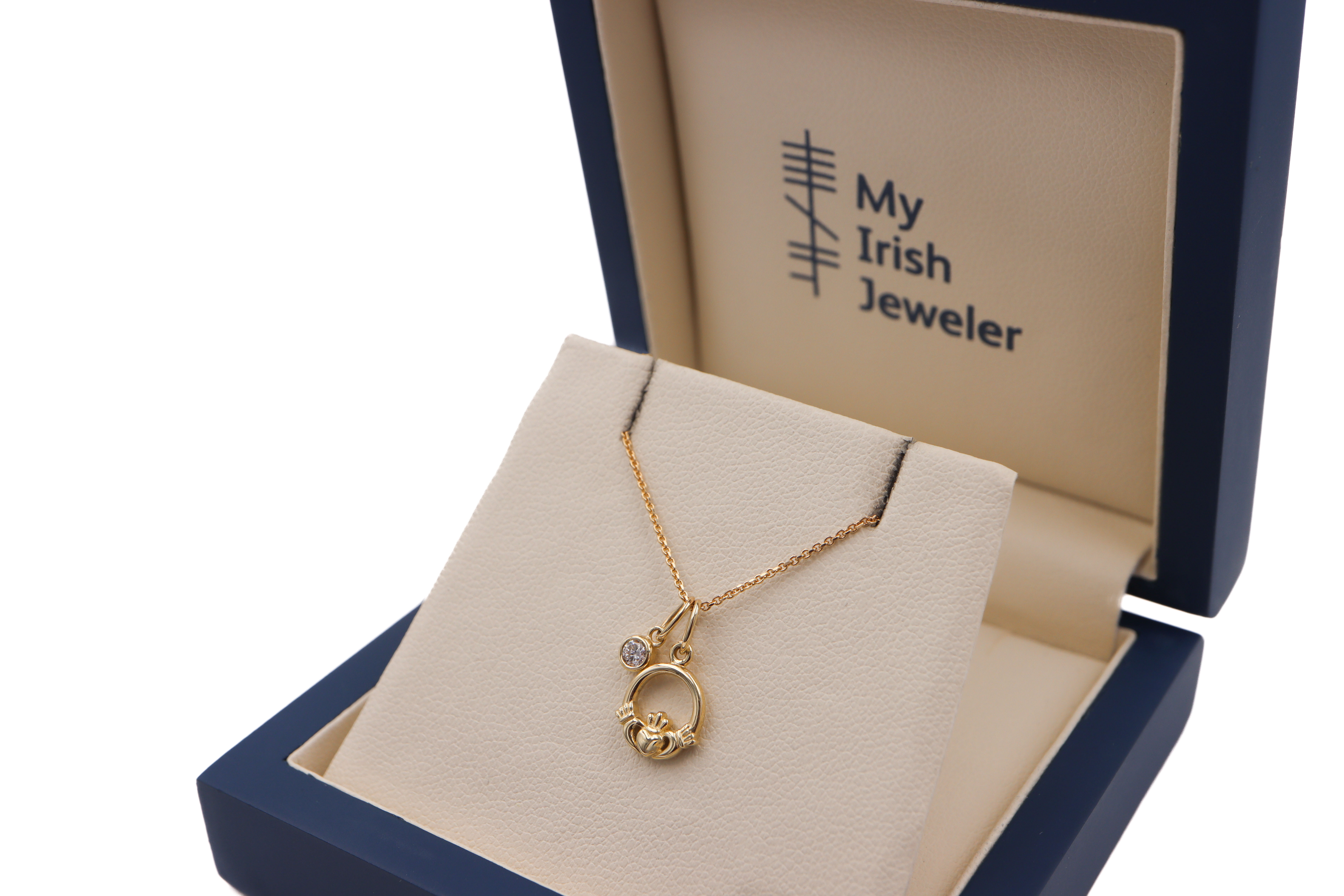 Striking 14K Yellow Gold Claddagh Necklace With a Polished Finish For Women. In Luxury Packaging.