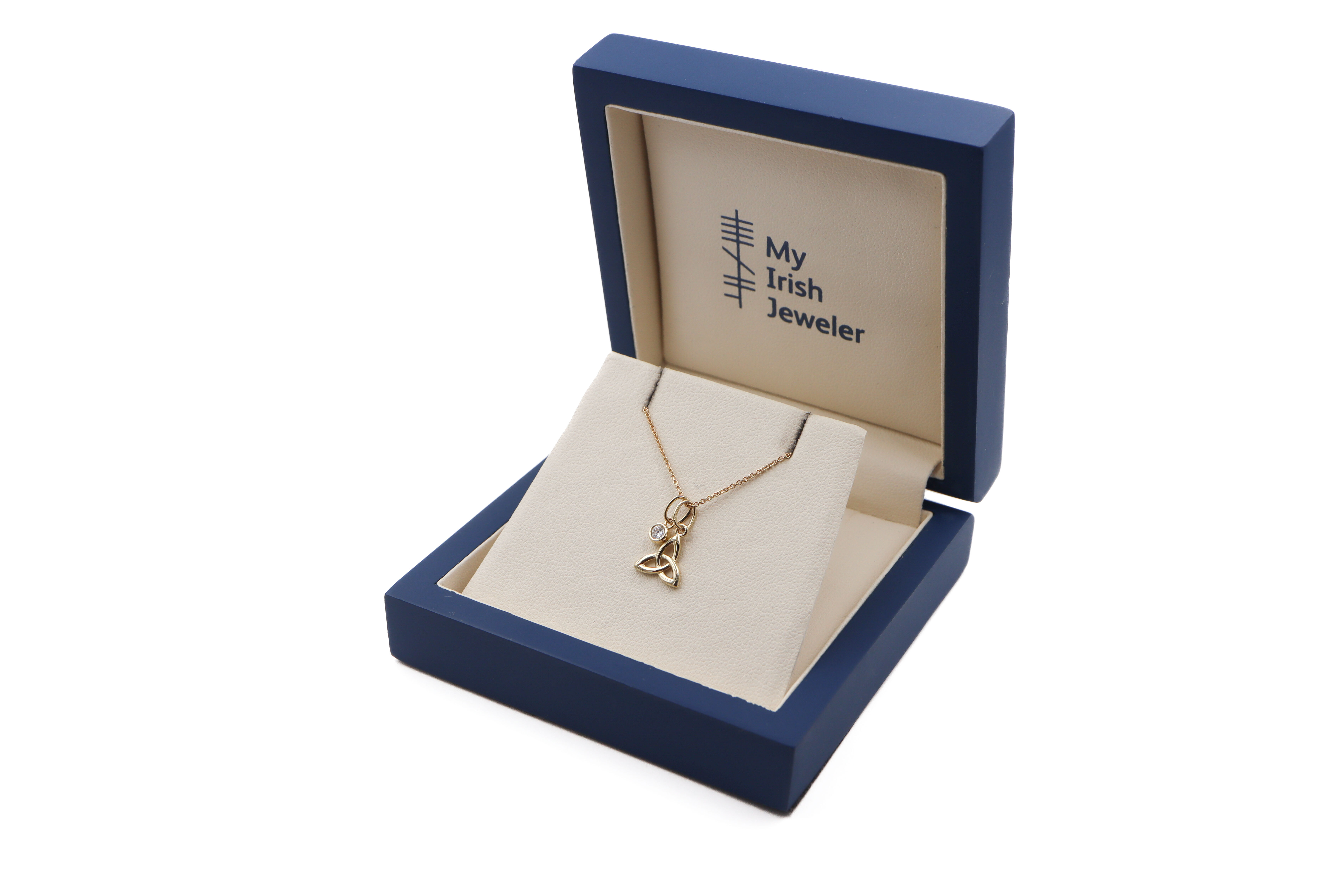 Womens Petite Polished 14K Yellow Gold Trinity Knot Necklace. In Luxury Packaging.