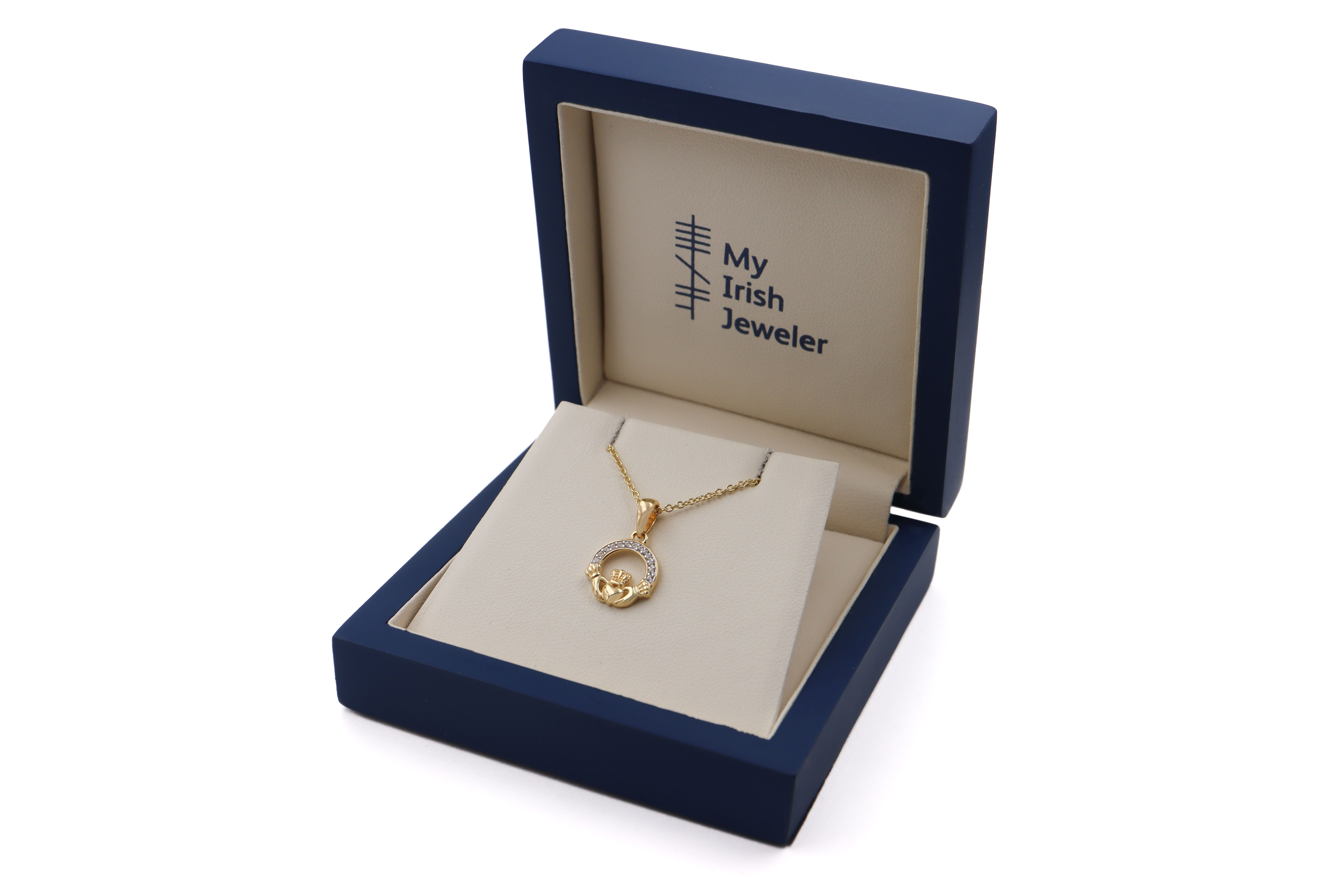 Petite Gold Vermeil Claddagh Necklace Sku 25158 box