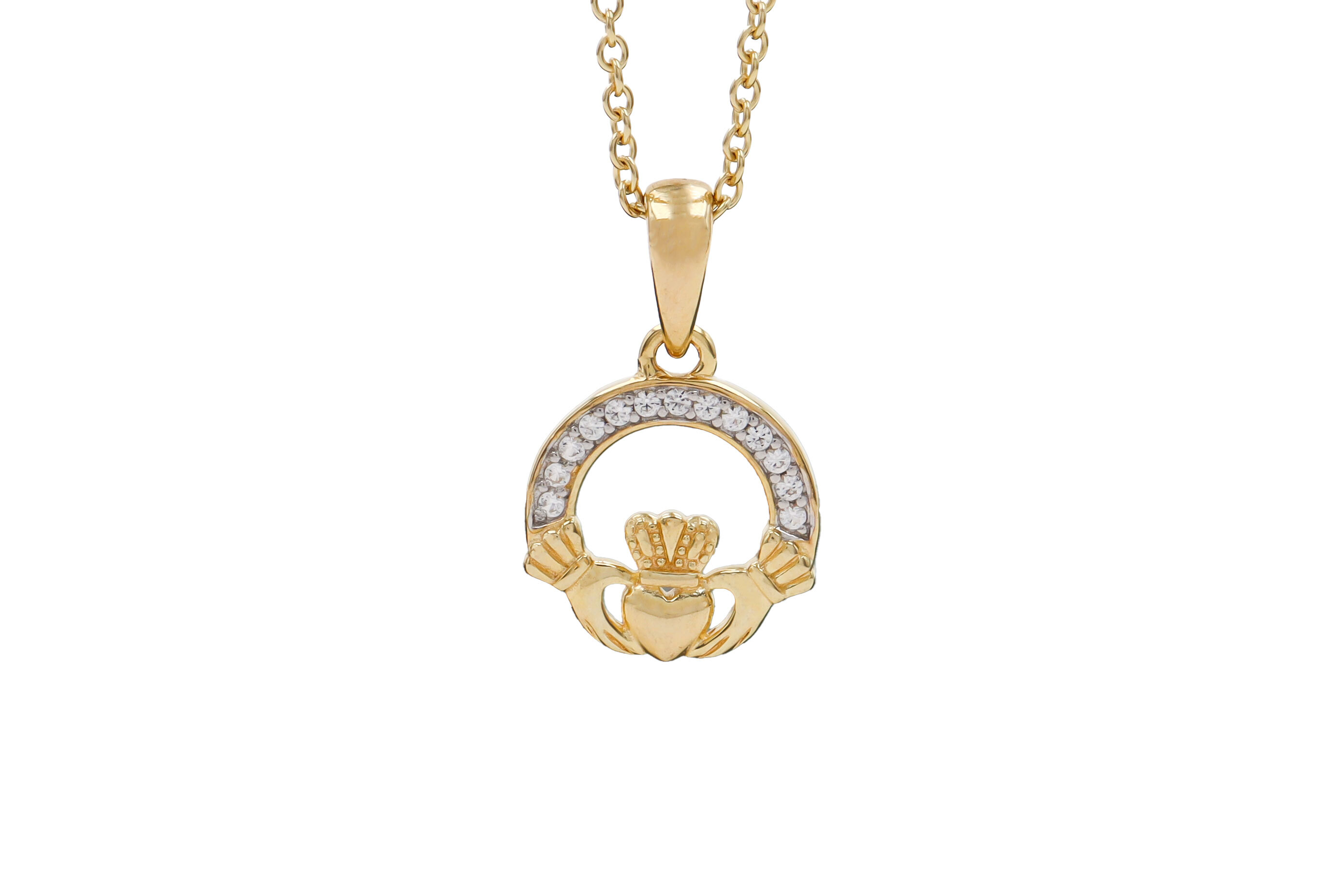 Petite Gold Vermeil Claddagh Necklace Sku 25158 white background