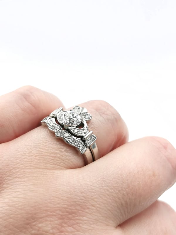 Genuine Platinum Claddagh 0.50ct Lab Grown Diamond Engagement Ring For Women - Model Photo