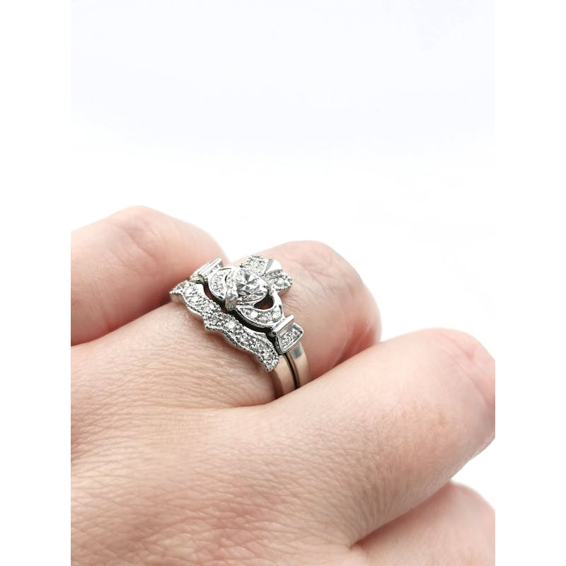 Genuine Platinum Claddagh 0.50ct Lab Grown Diamond Engagement Ring For Women - Model Photo