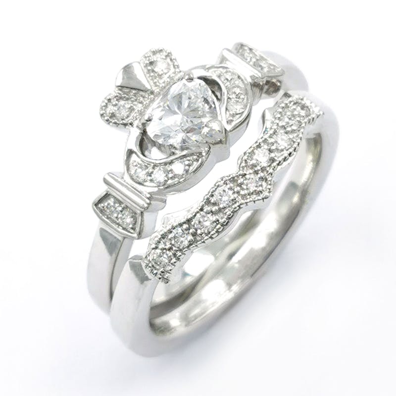 Irish 14K White Gold Claddagh Engagement Ring For Women