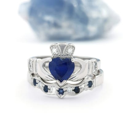 Sapphire and Diamond Claddagh Ring - 1.24cts