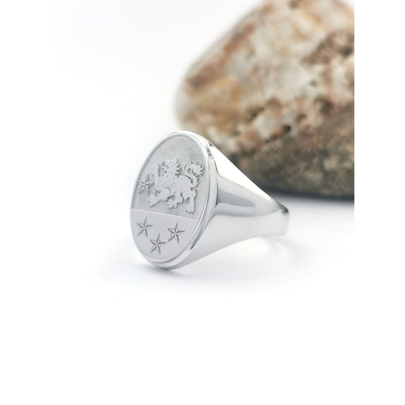 Womens Family Crest 14.8mm Ring in Real 14K White Gold