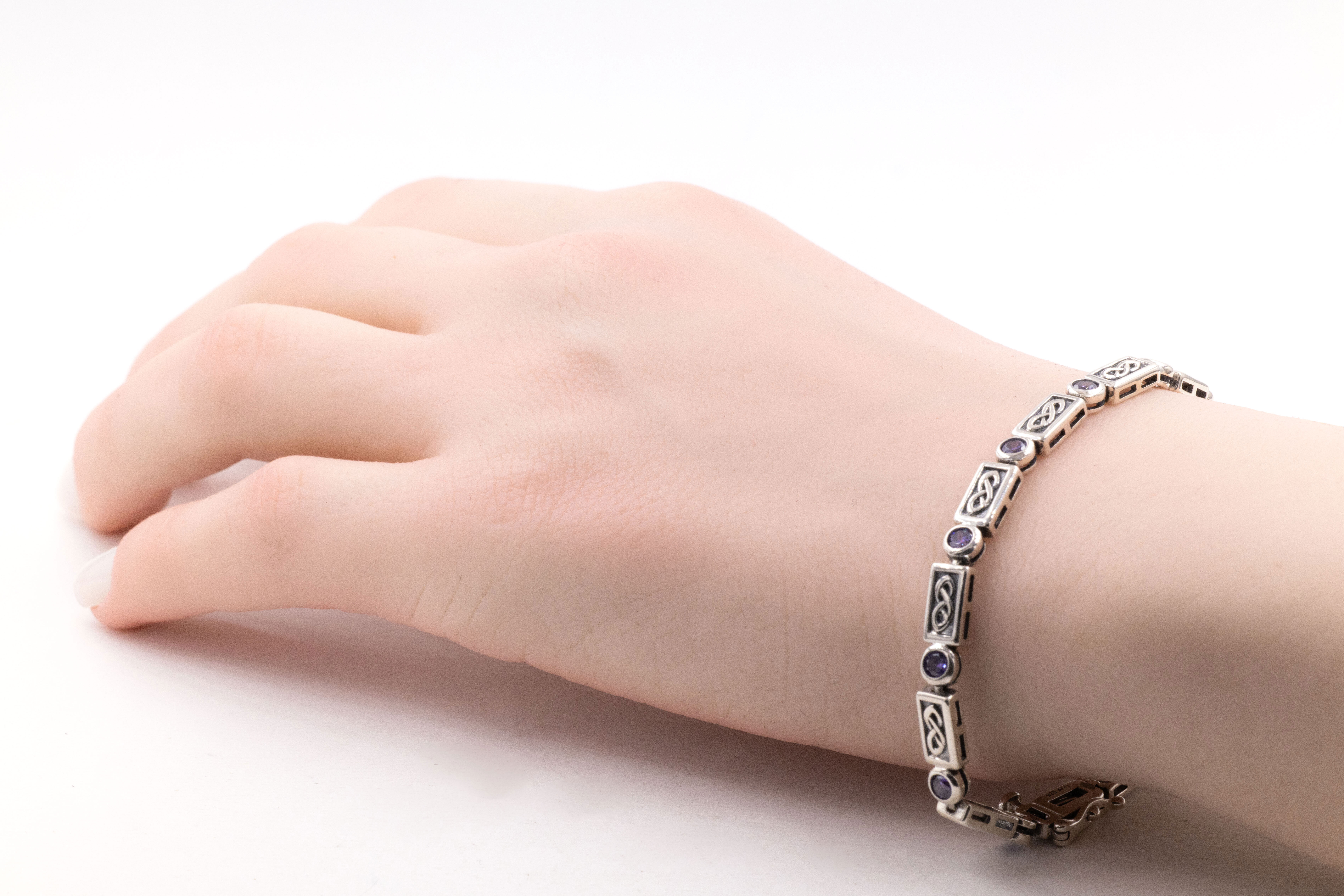 Real Sterling Silver Celtic Knot Bracelet With a Oxidised Finish For Women - Model Photo
