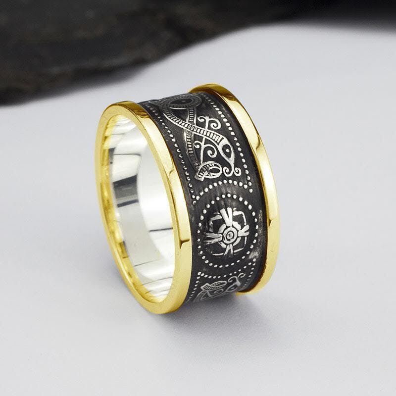 Ardagh Chalice & Celtic Knot Wedding Ring in Real Sterling Silver & Yellow Gold