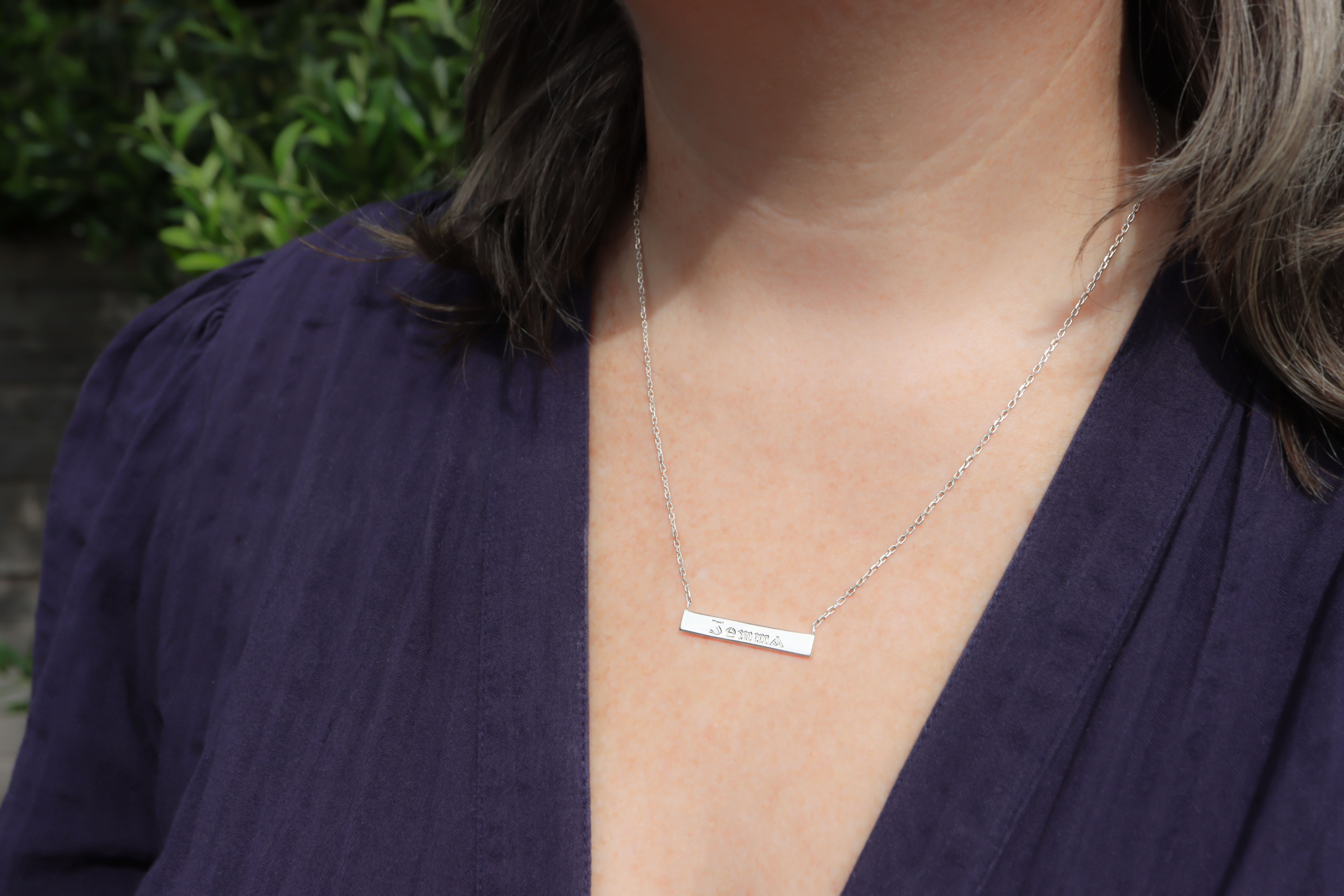 Rectangle Ogham Necklace ladies model