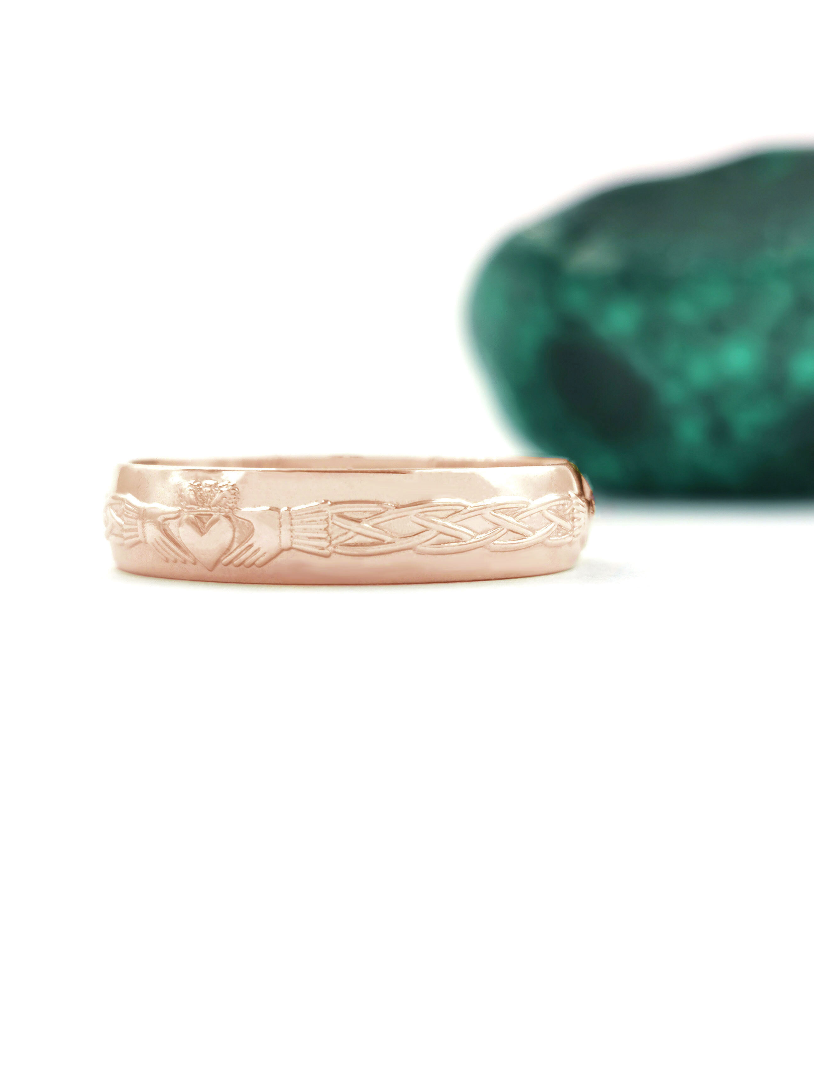 Mens 14K Rose Gold Claddagh Ring