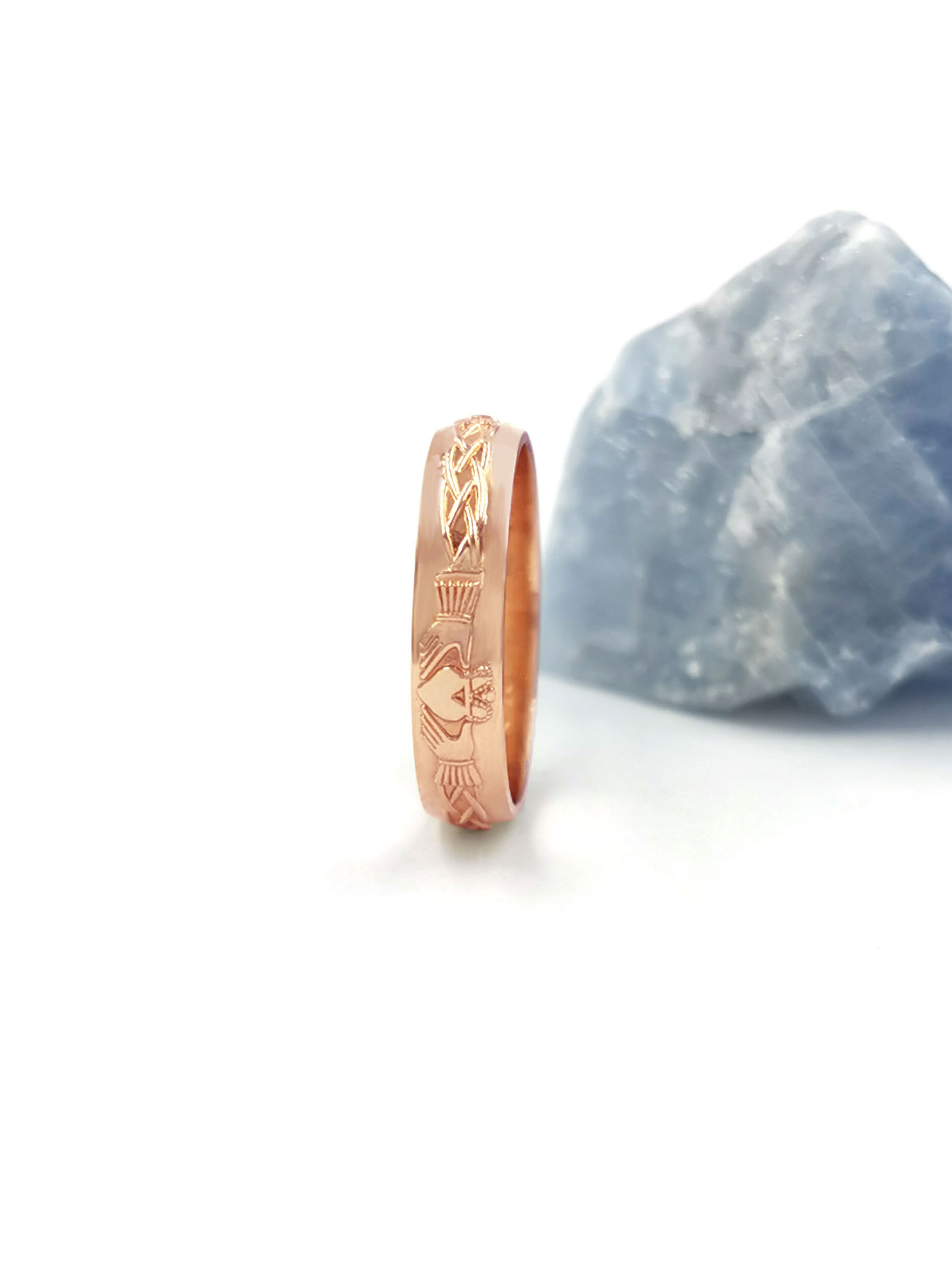 Real Rose Gold Claddagh & Celtic Knot Wedding Ring For Women