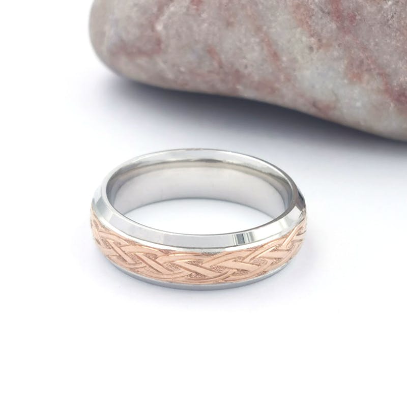 Platinum and 18K Rose Gold Celtic Knot Engraved Ring