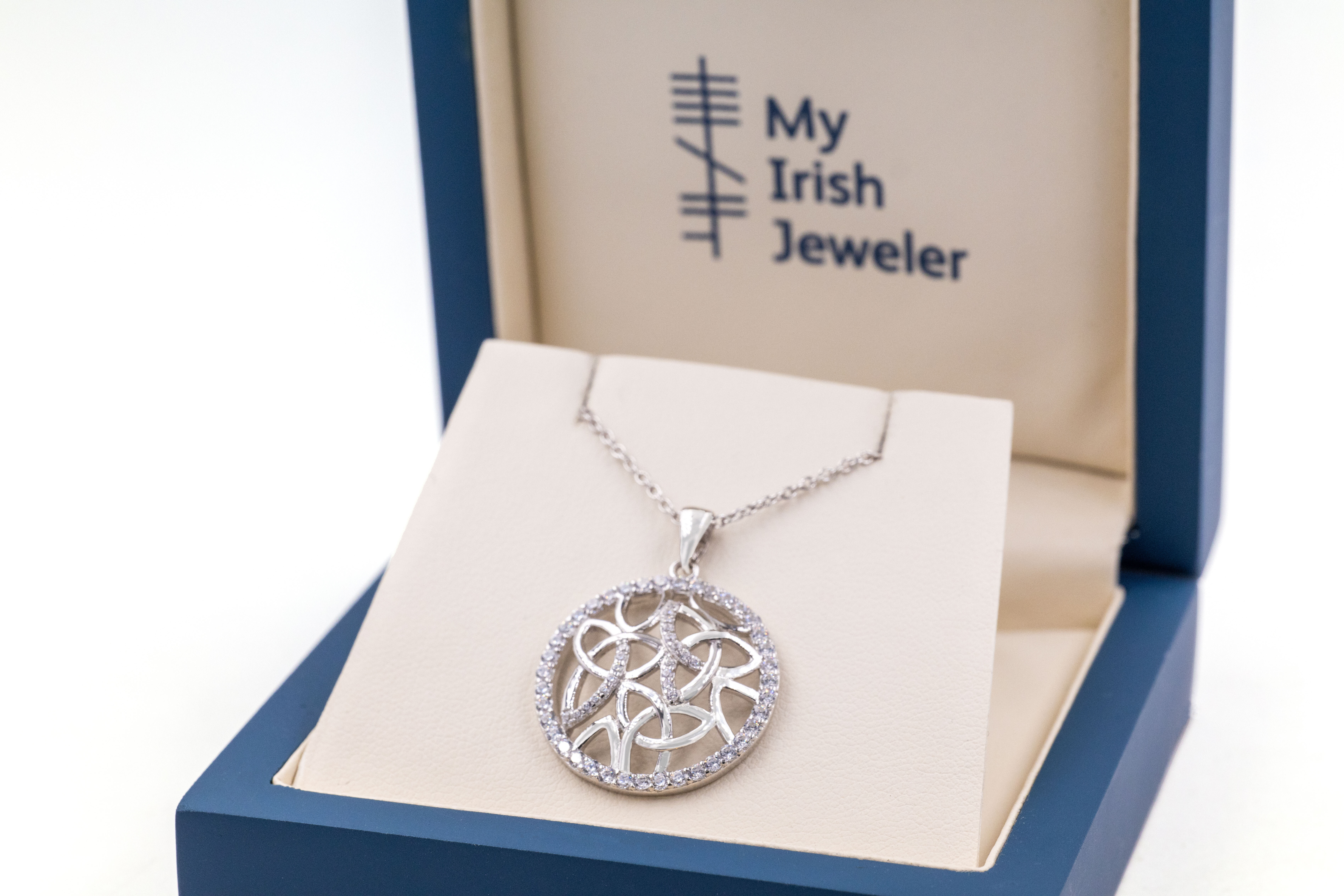Womens Polished Sterling Silver Trinity Knot Necklace. In Luxury Packaging.