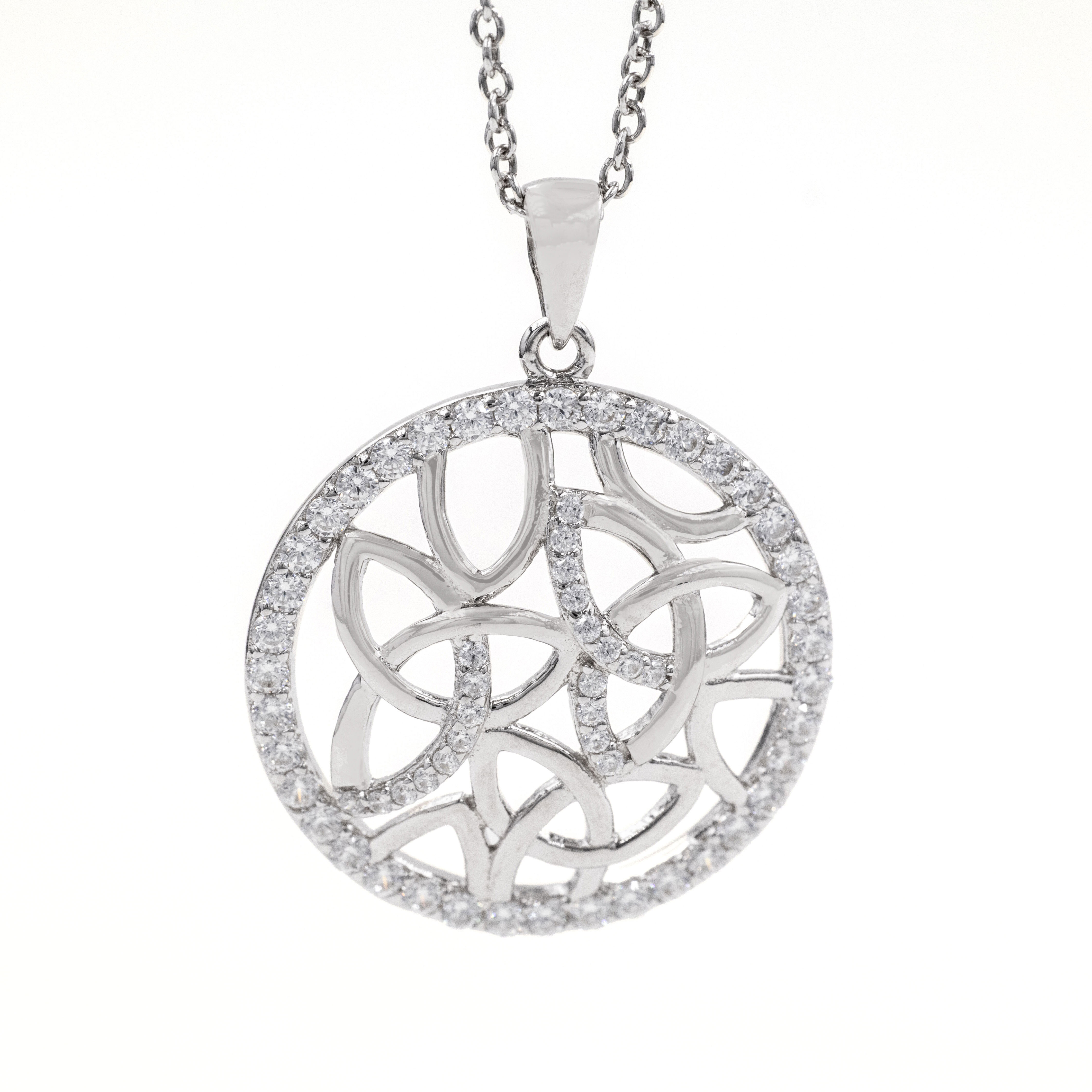 Round Halo Trinity Knot Necklace