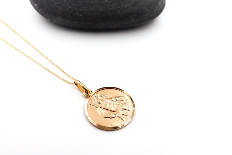 Genuine 9K Yellow Gold Medals and Medallions & St Christopher Necklace