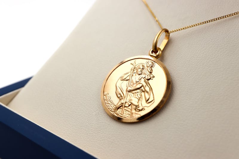 Irish 9K Yellow Gold Medals and Medallions & St Christopher Necklace