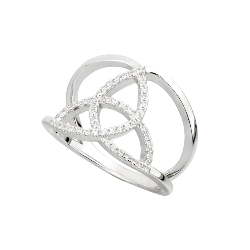 Silver CZ Trinity Knot Double Band Ring