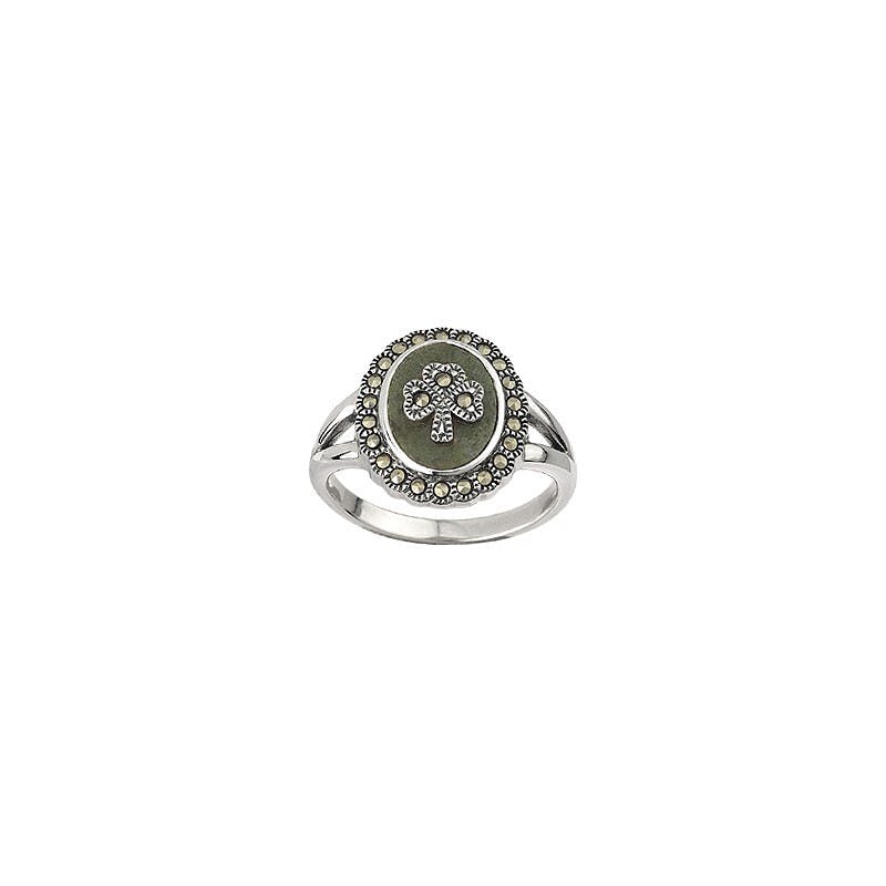Genuine Sterling Silver Shamrock & Connemara Marble Ring For Women