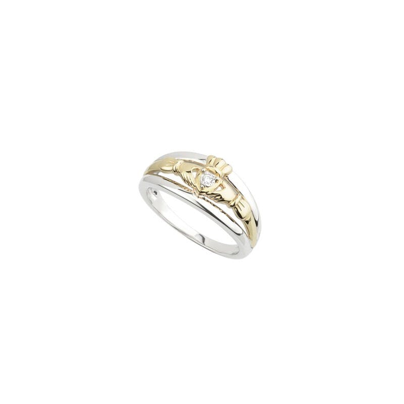 Womens Claddagh Ring in Real Sterling Silver & Yellow Gold