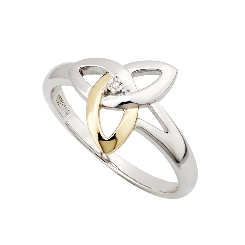Silver and 10k Gold Diamond Set Trinity Knot Ring