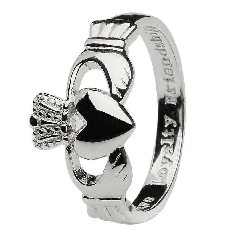 Sterling Silver Mens Claddagh Ring with Love, Loyalty, Friendship Engraving