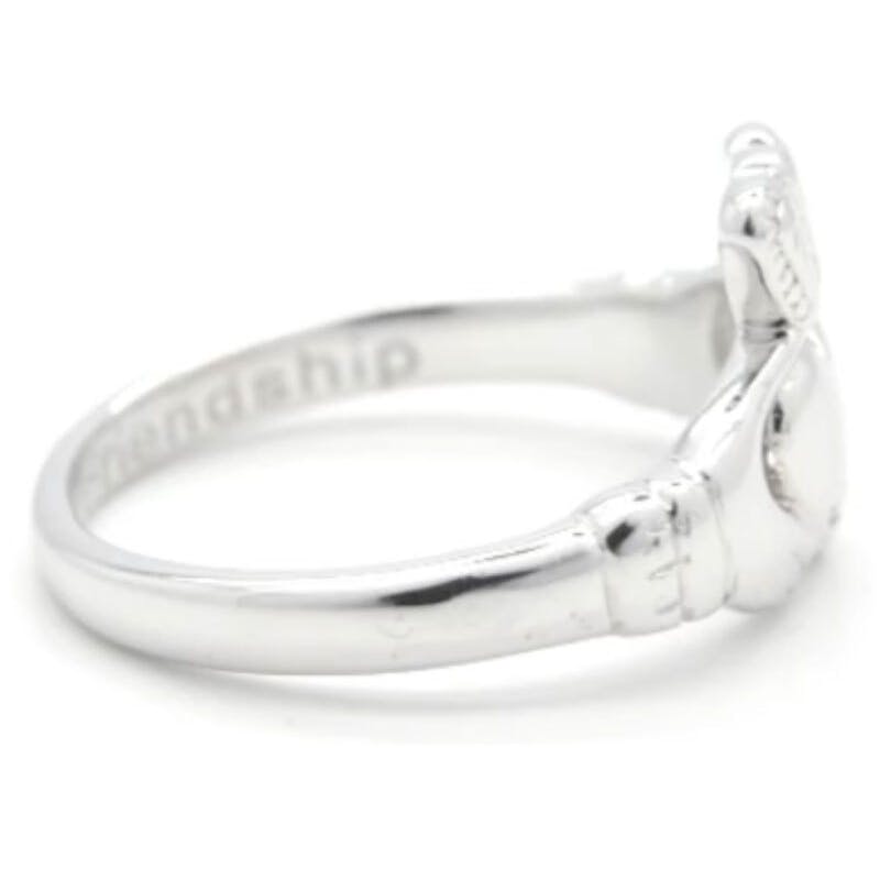 Genuine Sterling Silver Claddagh Ring For Women. Side View.